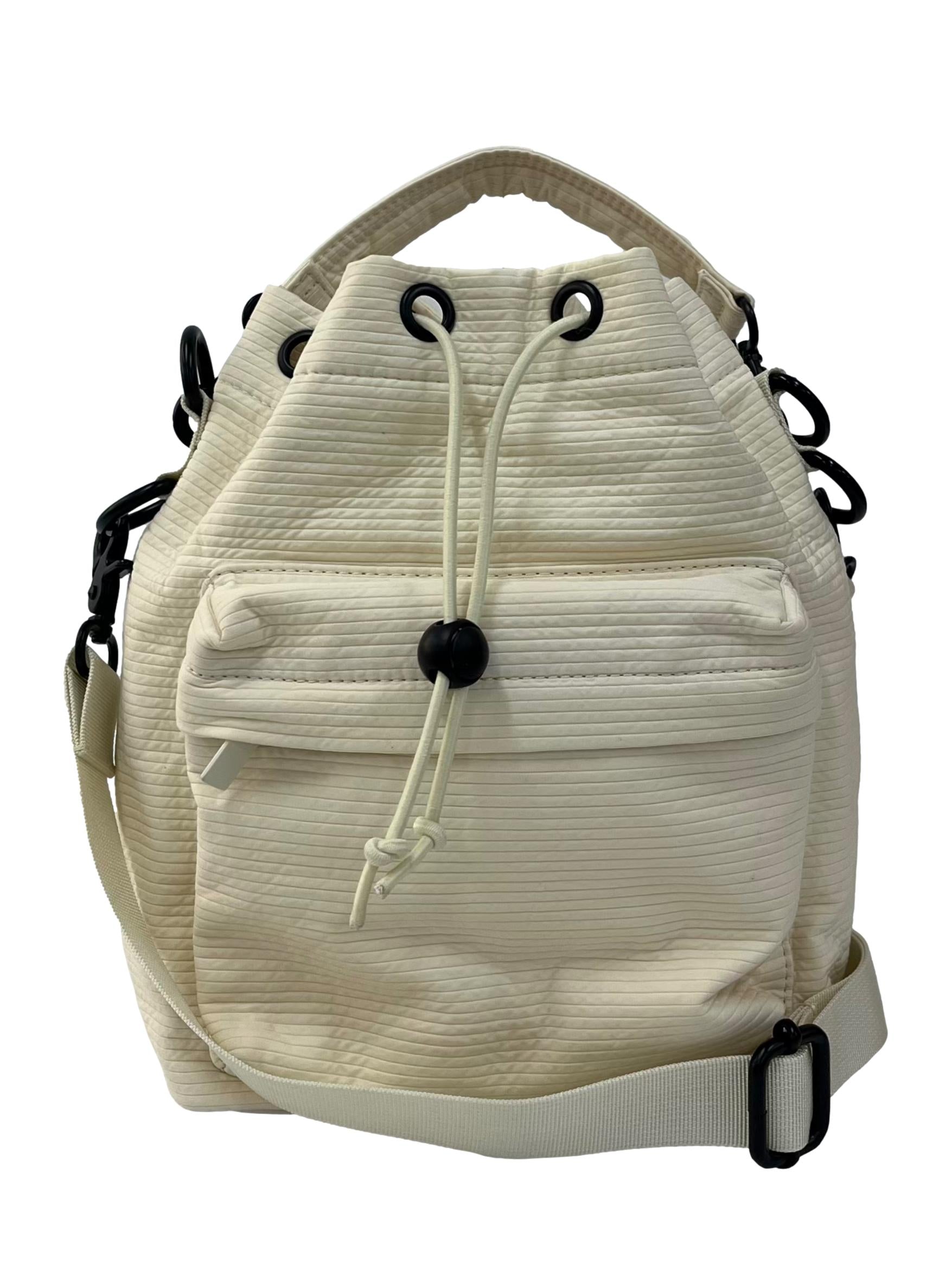 Cream Quilted Bucket Bag With Interchangeable Straps