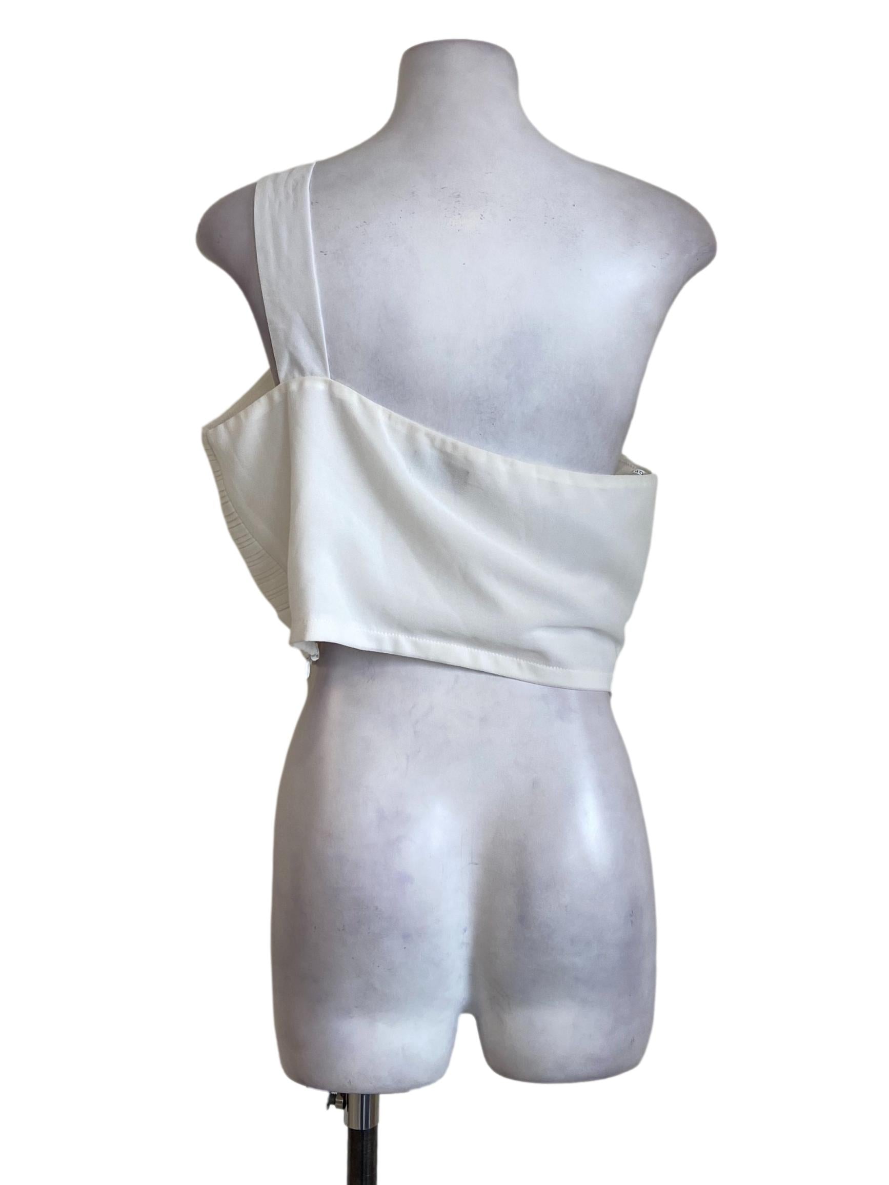 Pearl White Asymmetric Neck Accordion Crop Top