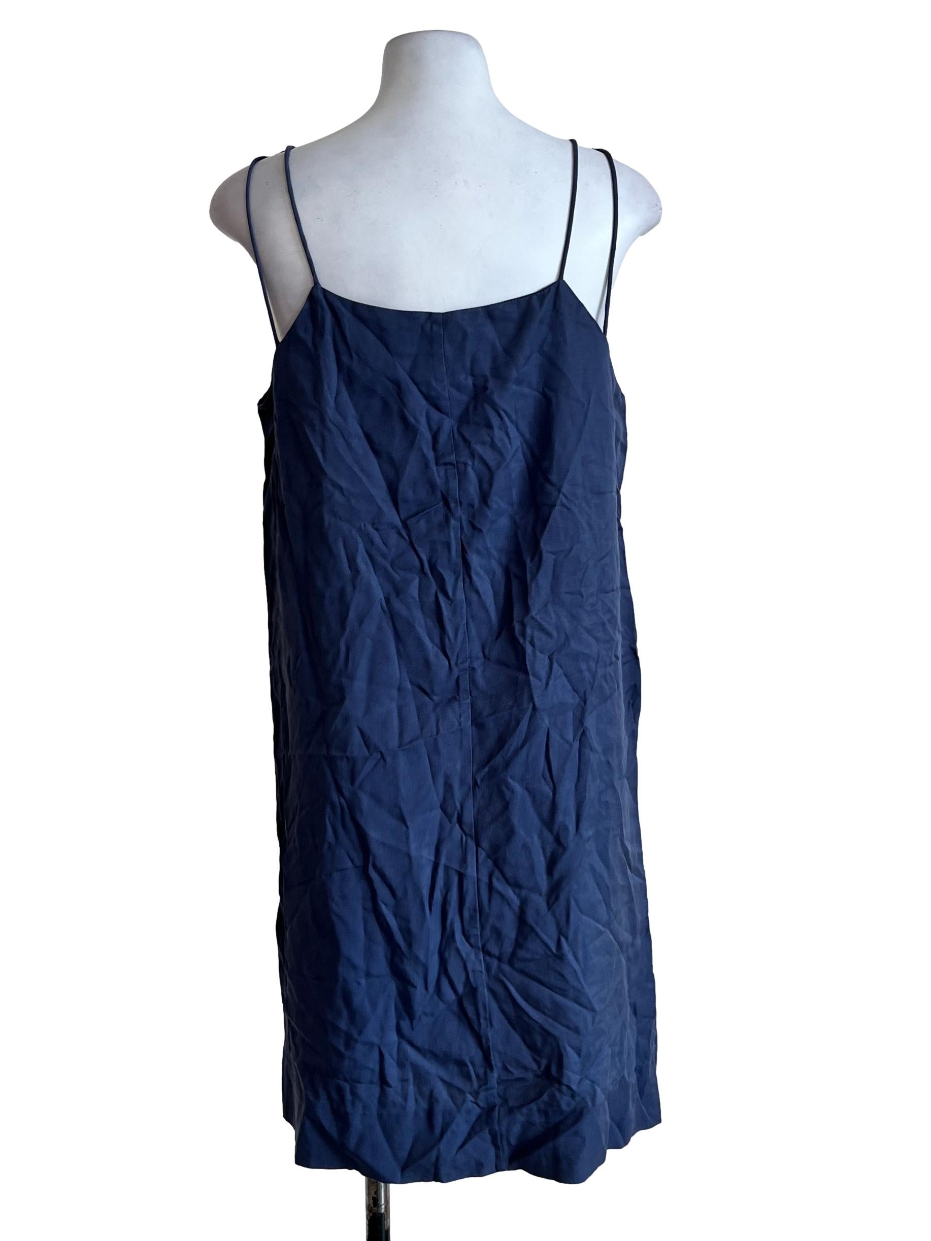 Blue Plain V Neck Dress