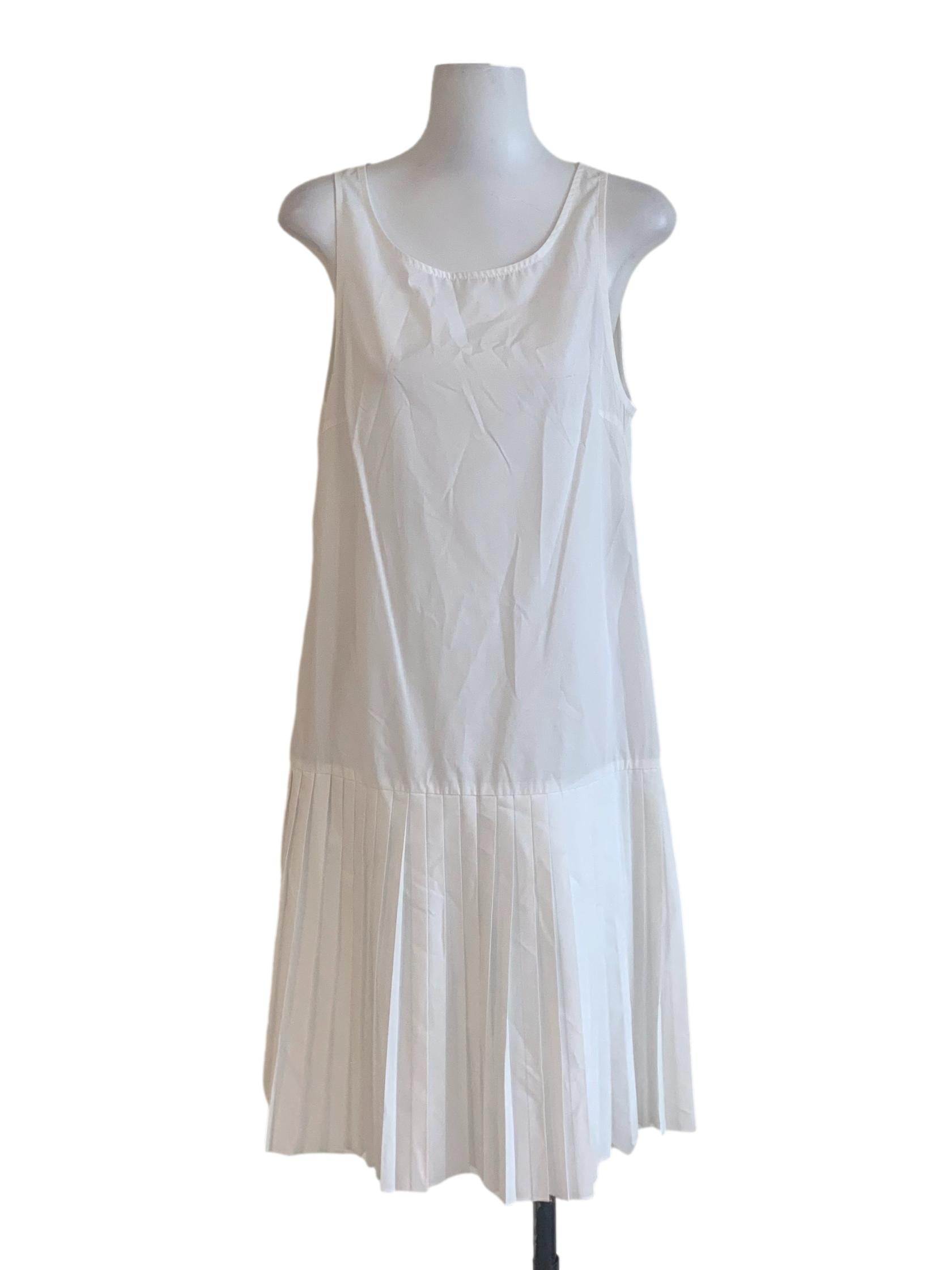 Pearl White Pleated Drop Waist Dress