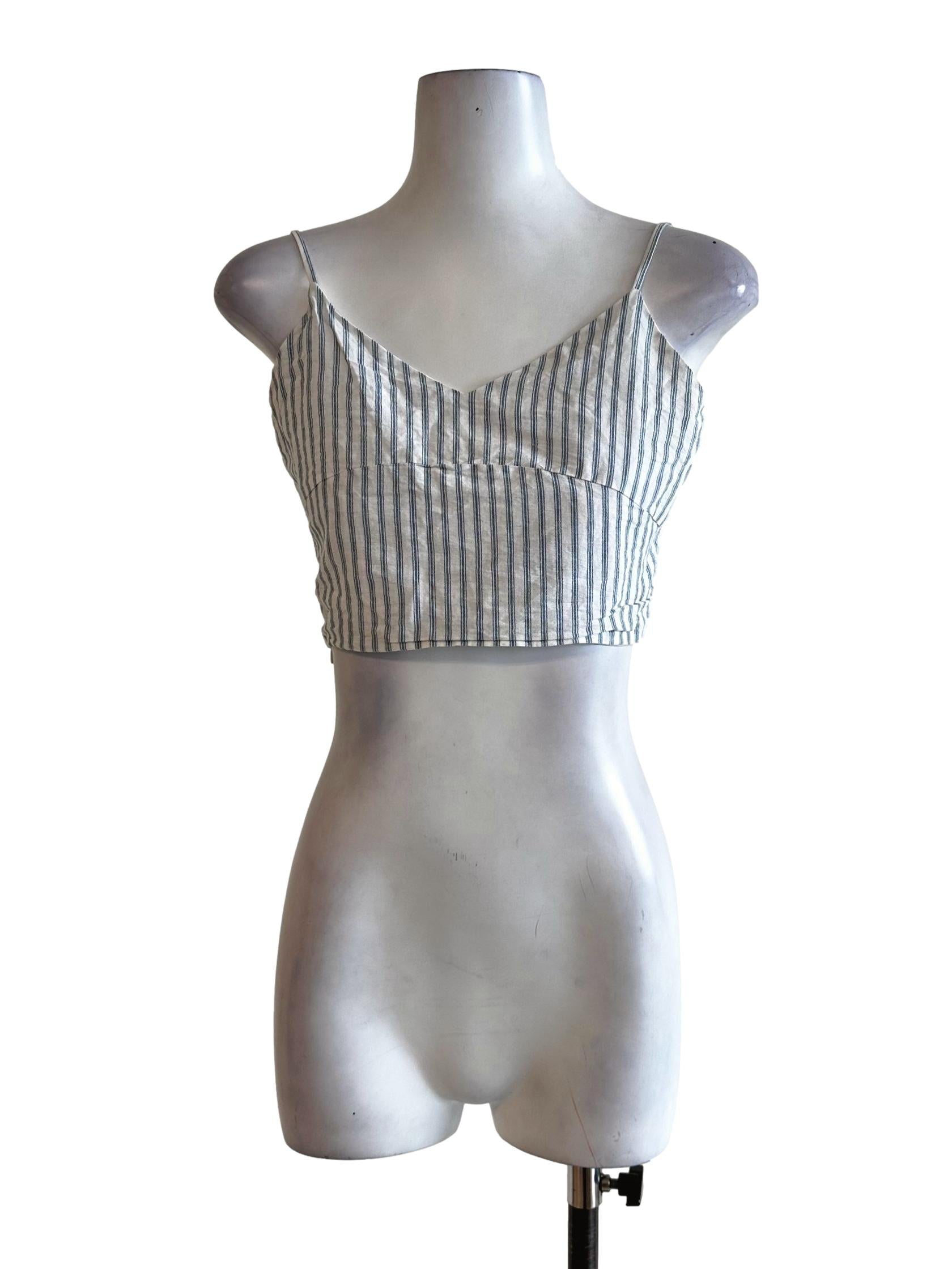 Porcelain White Stripes Pattern Crop Top