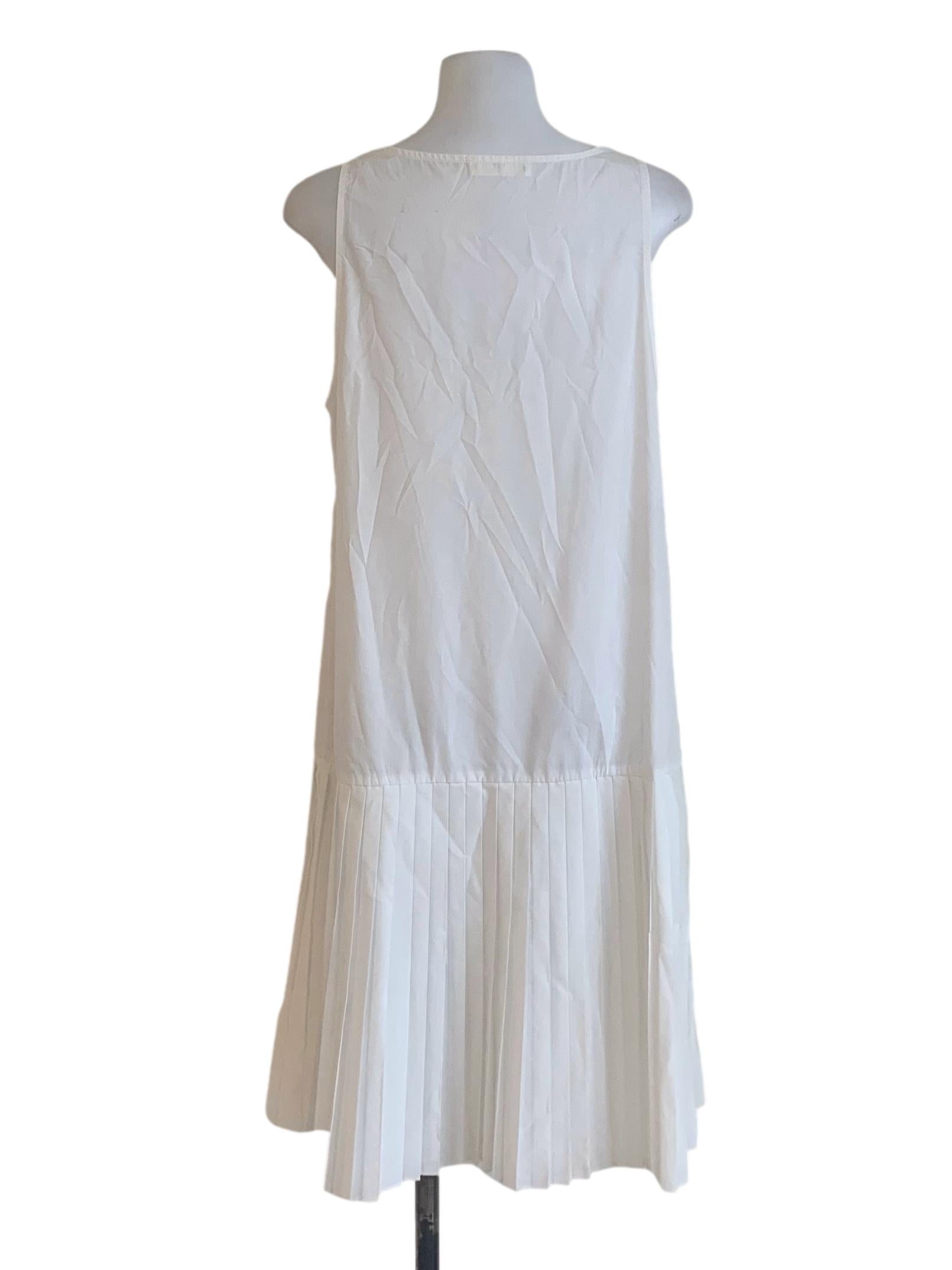 Pearl White Pleated Drop Waist Dress