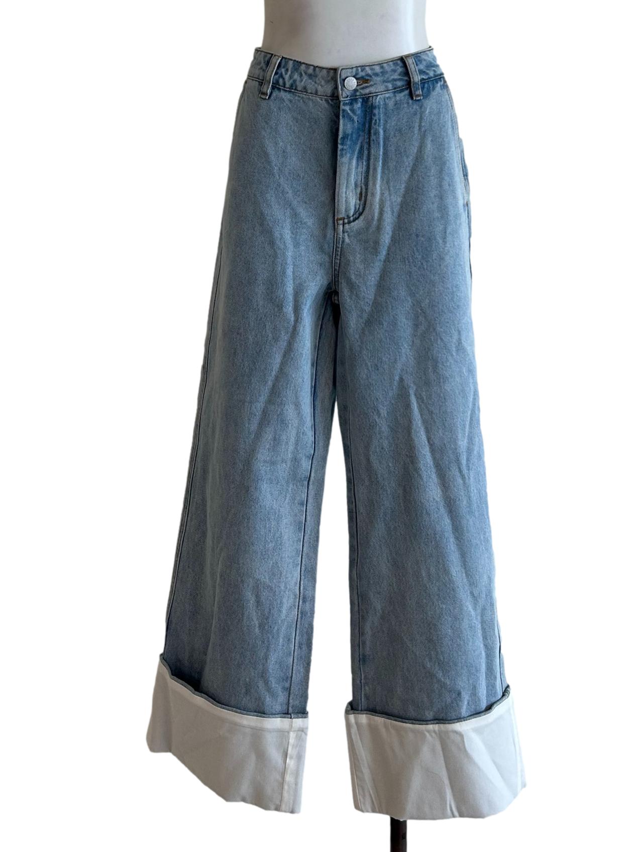 Washed Blue Turn Up Jeans