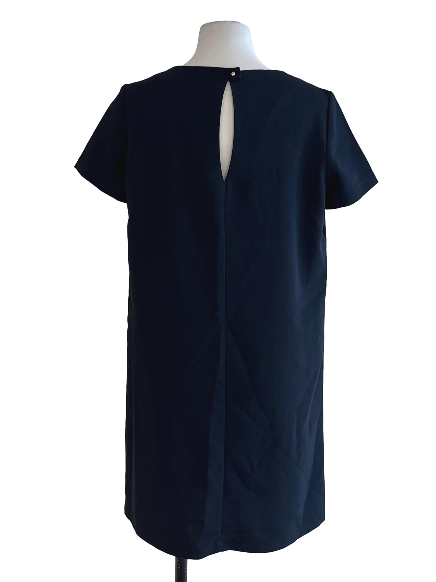 Peacock Blue Jewel Neckline Shift Dress