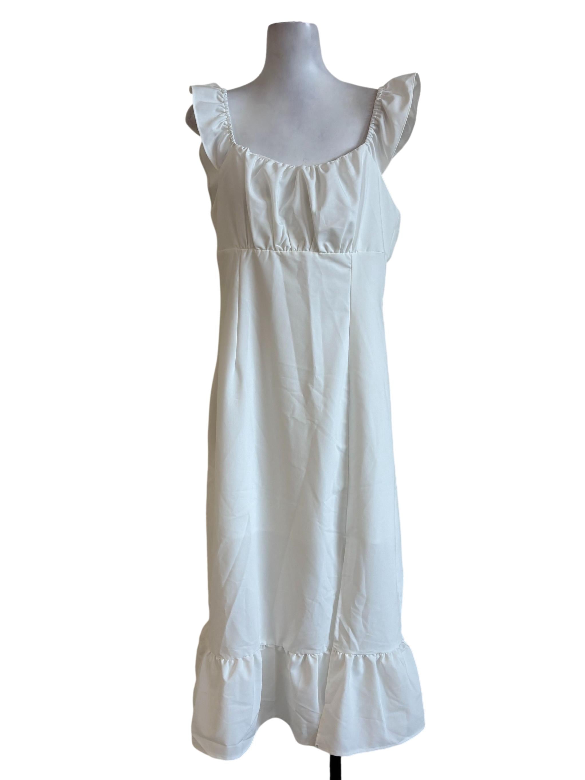 White Pleated Ruffle Empire Dress