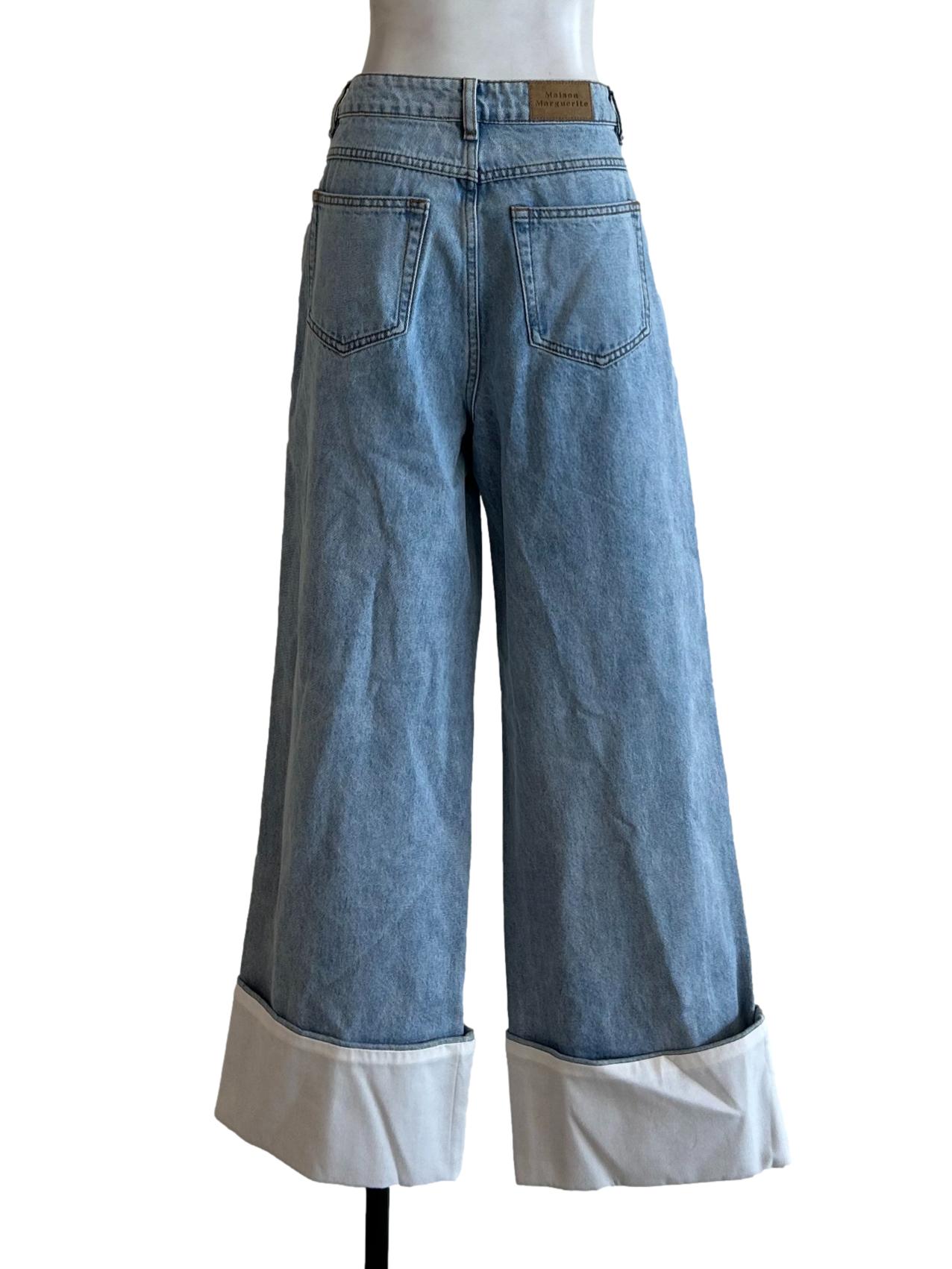 Washed Blue Turn Up Jeans