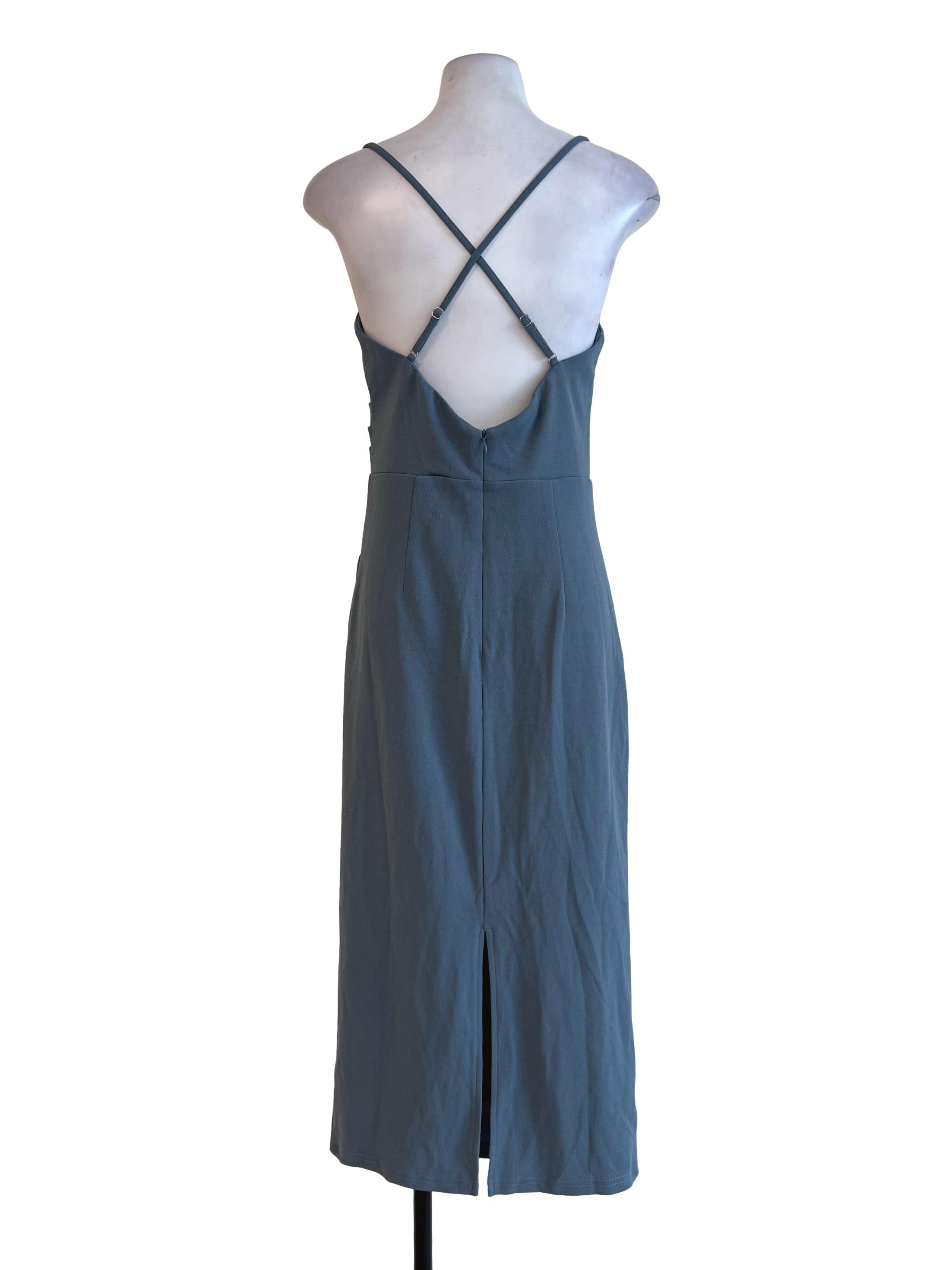 Textured Ash Blue Bodycon Dress