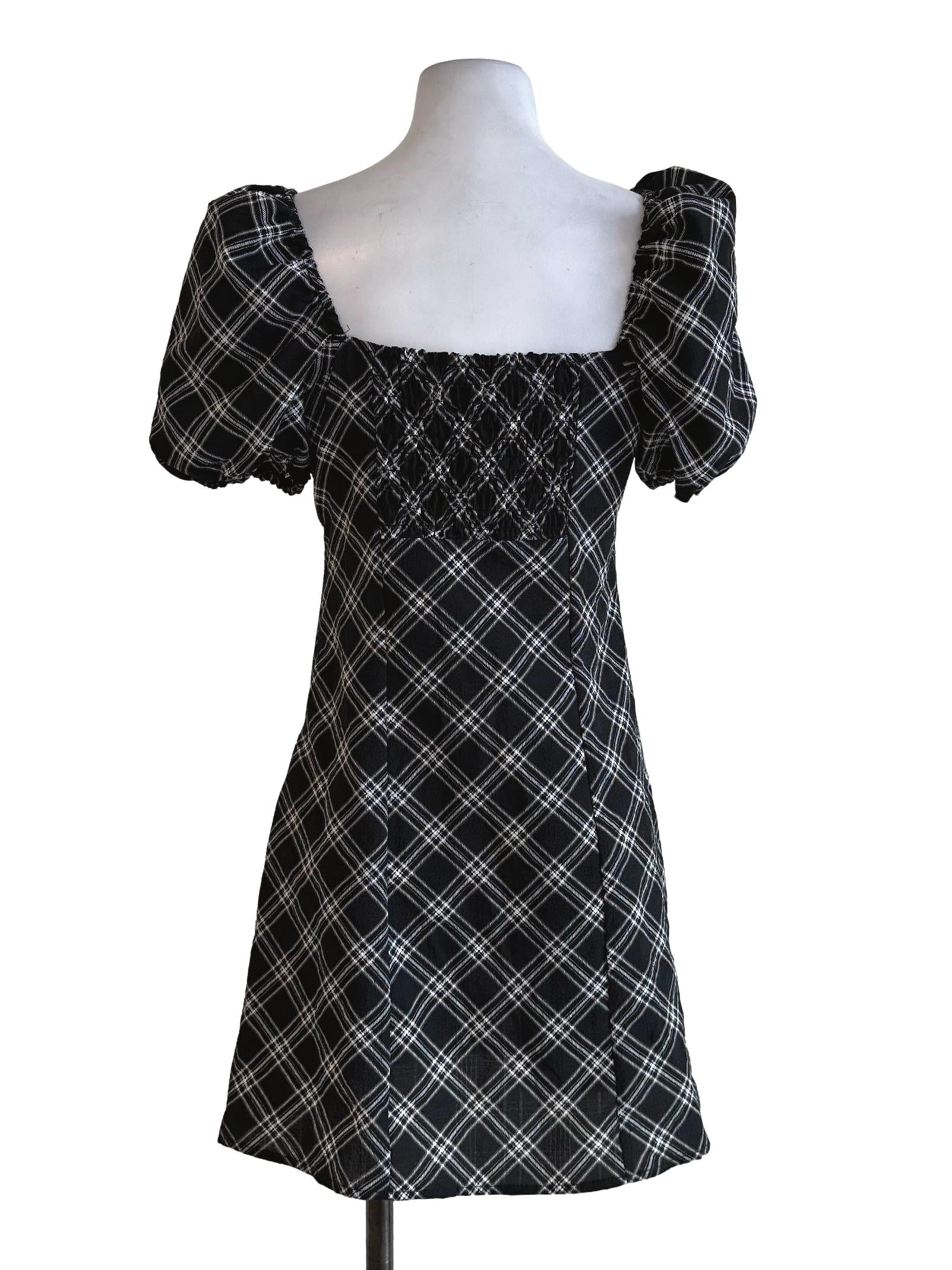 Black Shepherd Check Pattern Mini Dress