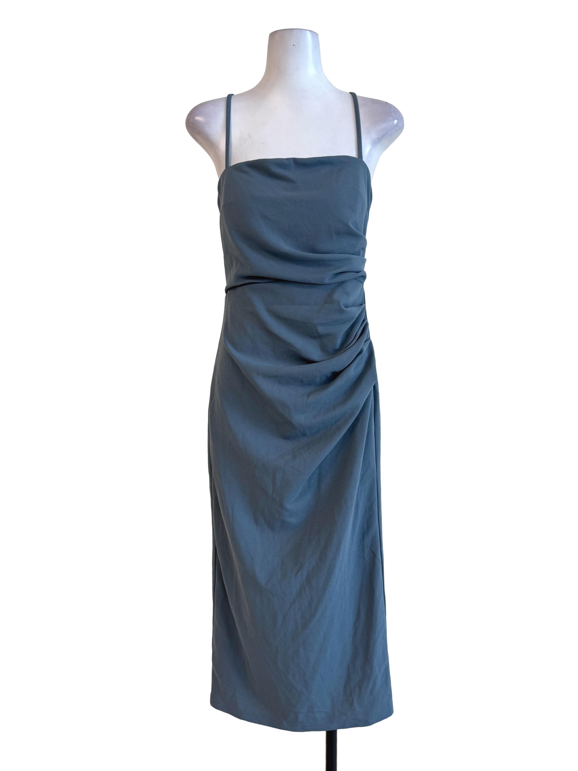 Textured Ash Blue Bodycon Dress