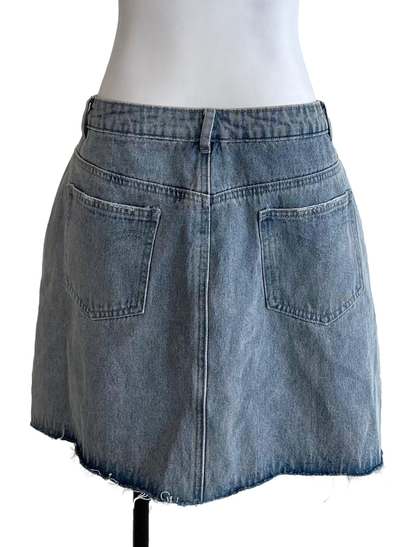 Ash Stone Blue Distressed Jean Mini Skirt
