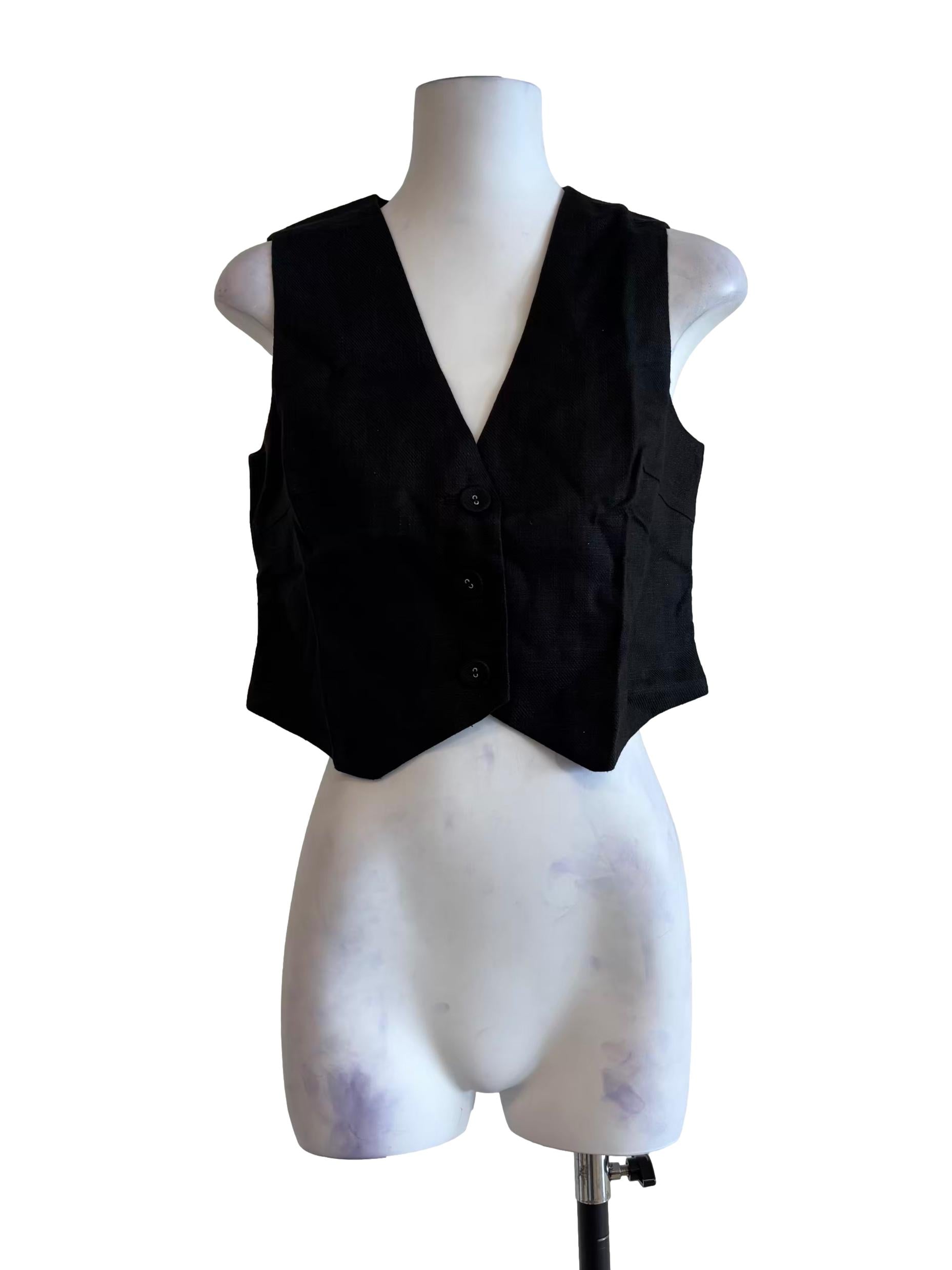 Rich Black Buttoned Vest