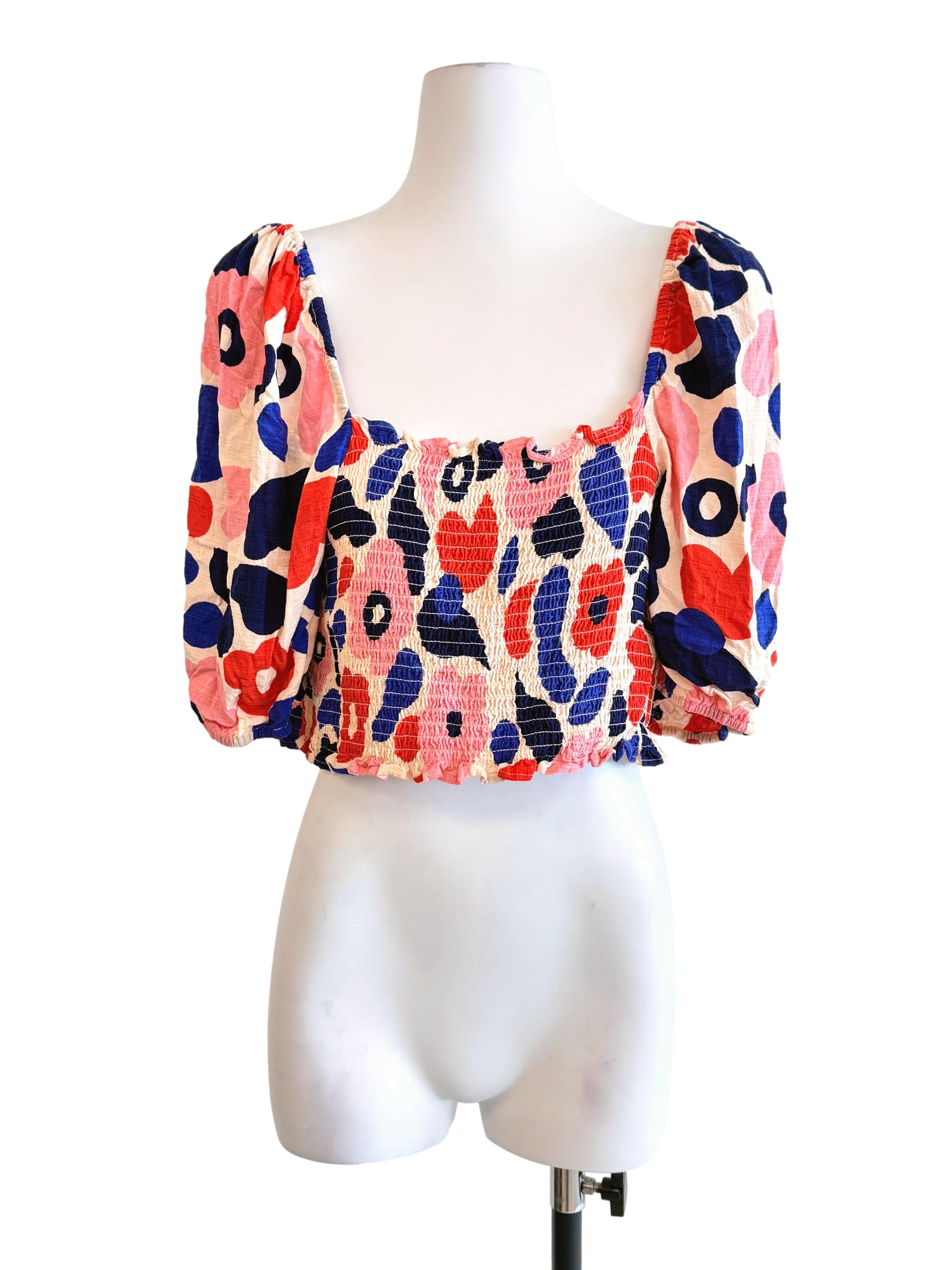 Multicolor Puff Sleeves Top