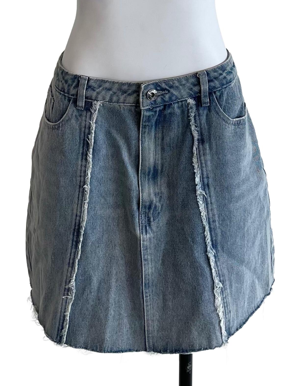 Ash Stone Blue Distressed Jean Mini Skirt