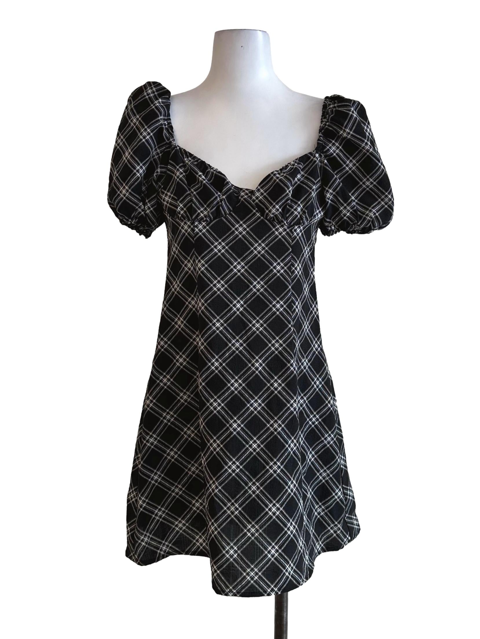Black Shepherd Check Pattern Mini Dress
