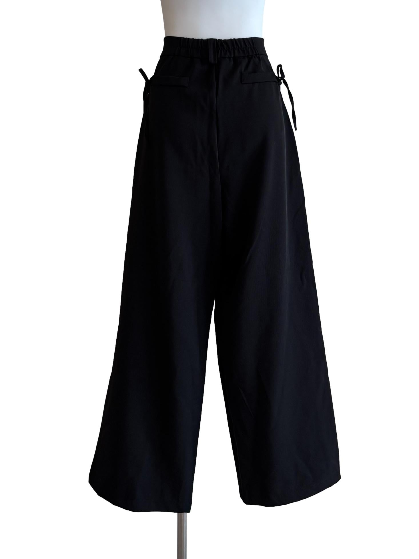 Jet Black Wide Leg Ribbon Pants