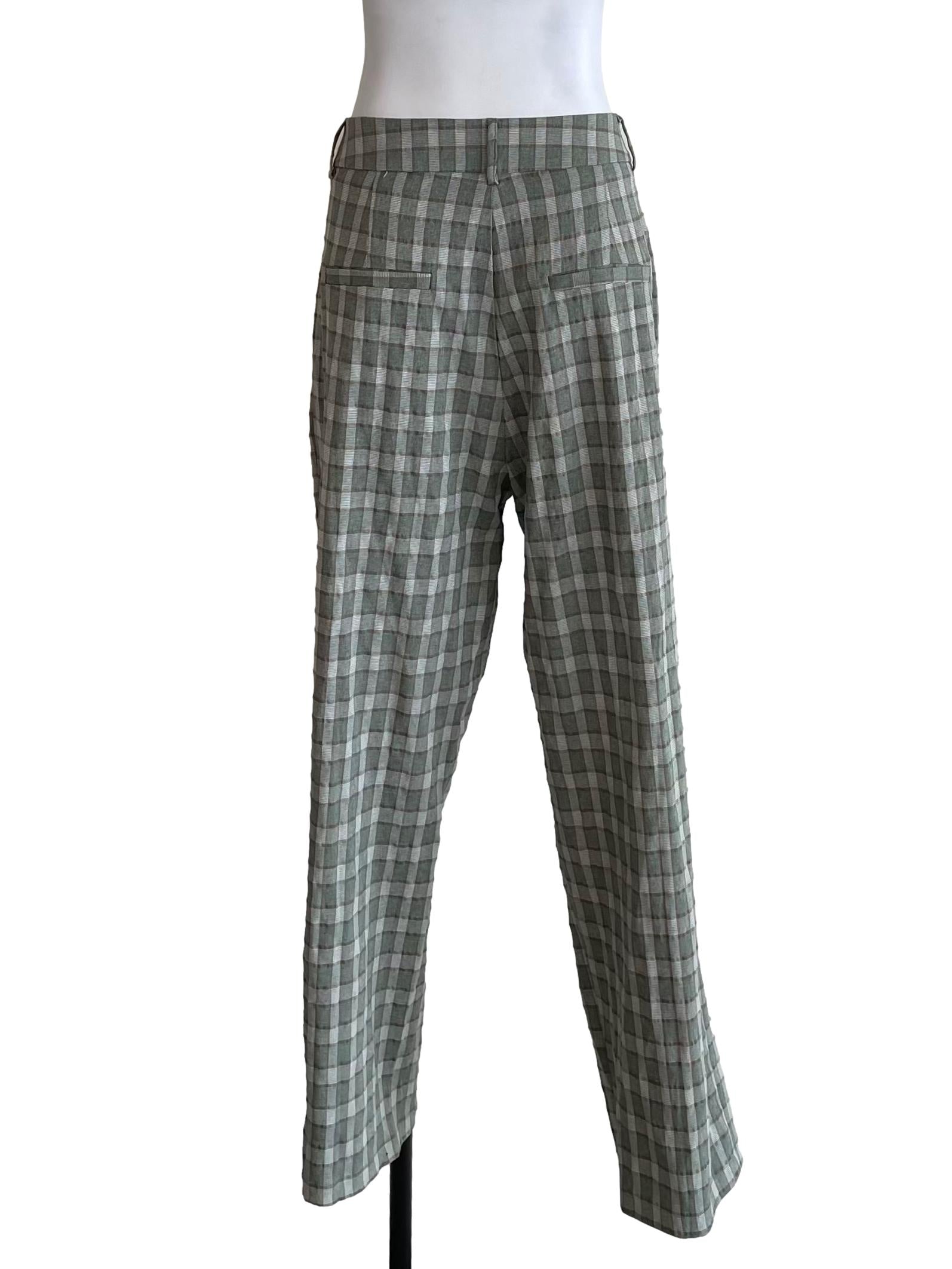 Olive Green Checks Formal Pants