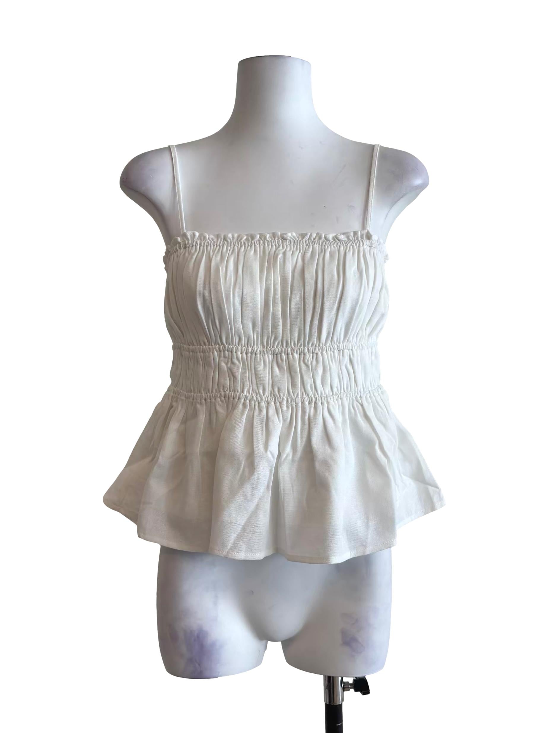 Powder White Smocked Top