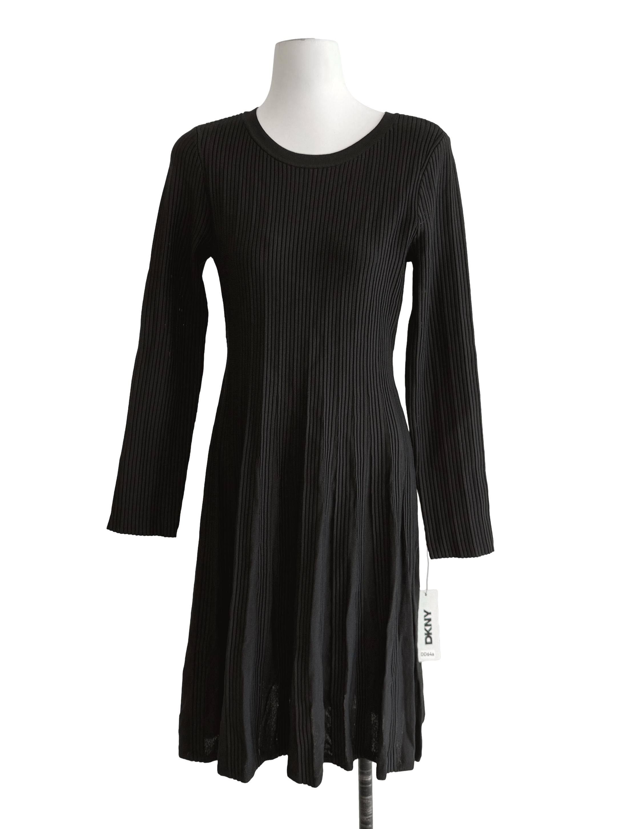 Black Knitted Long Sleeve Slip Dress