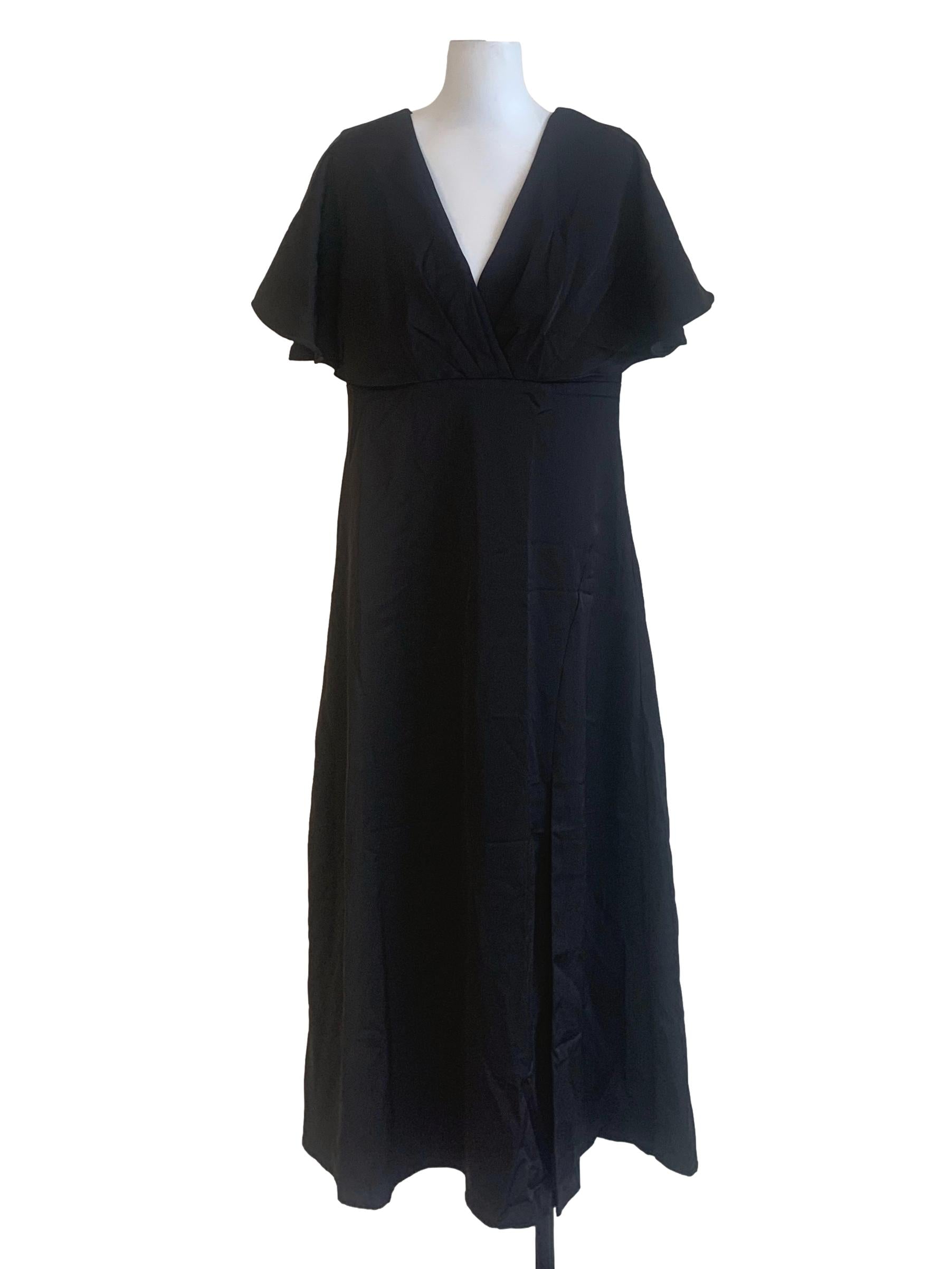 Crow Black Circular-Cap Sleeves Dress