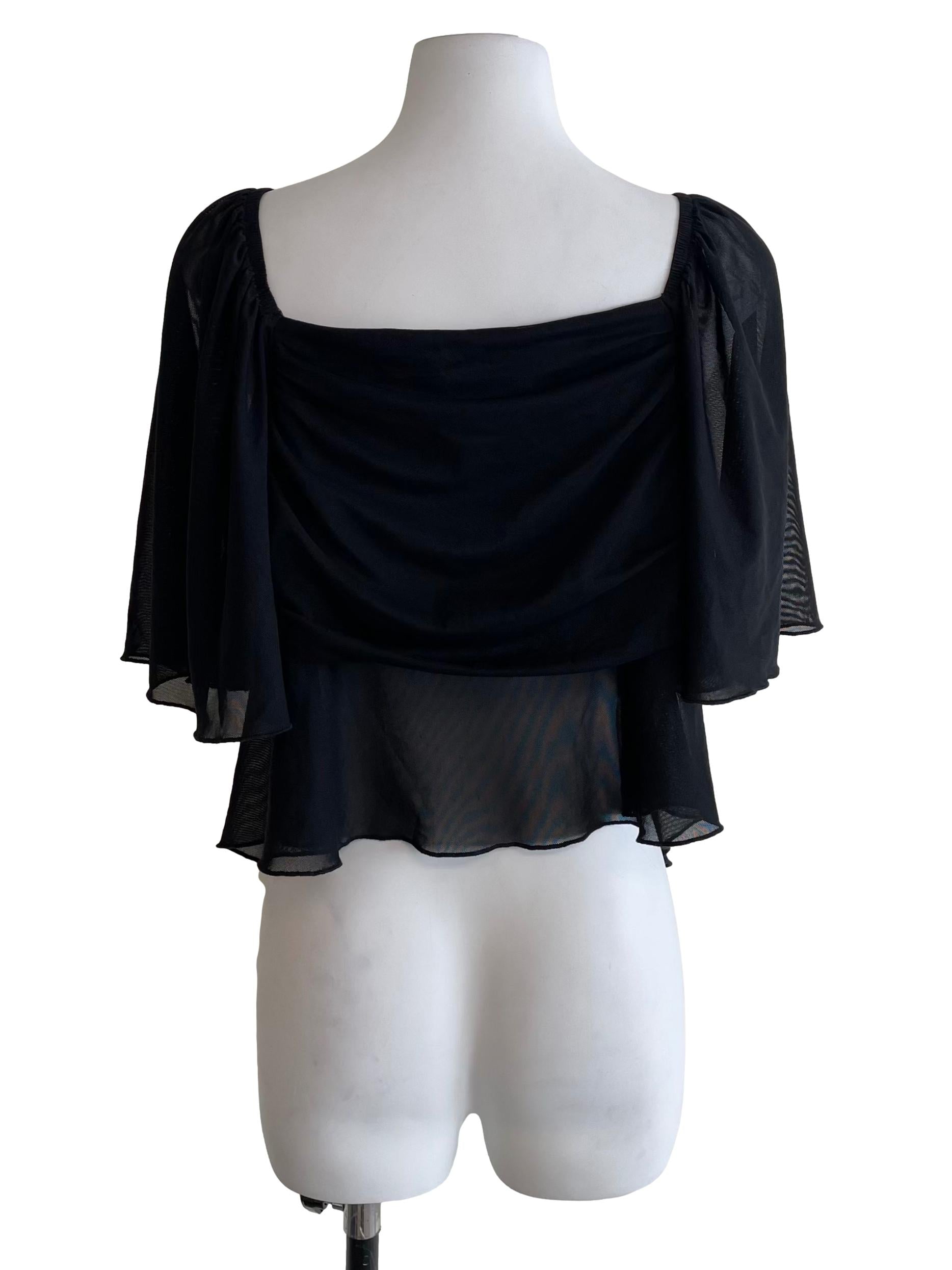 Black Butterfly Sleeves Mesh Top