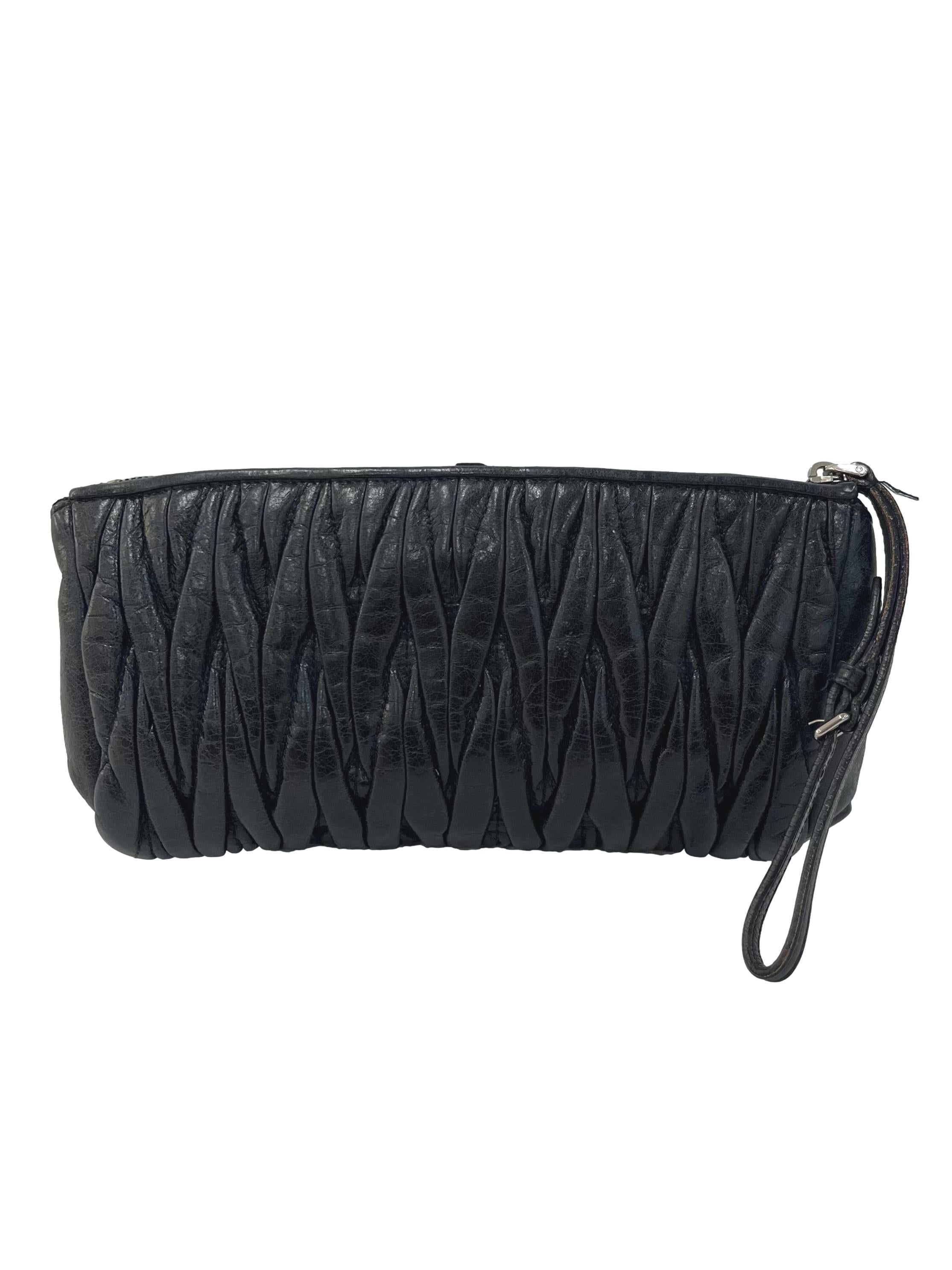 Black Leather Matelasse Clutch CSN