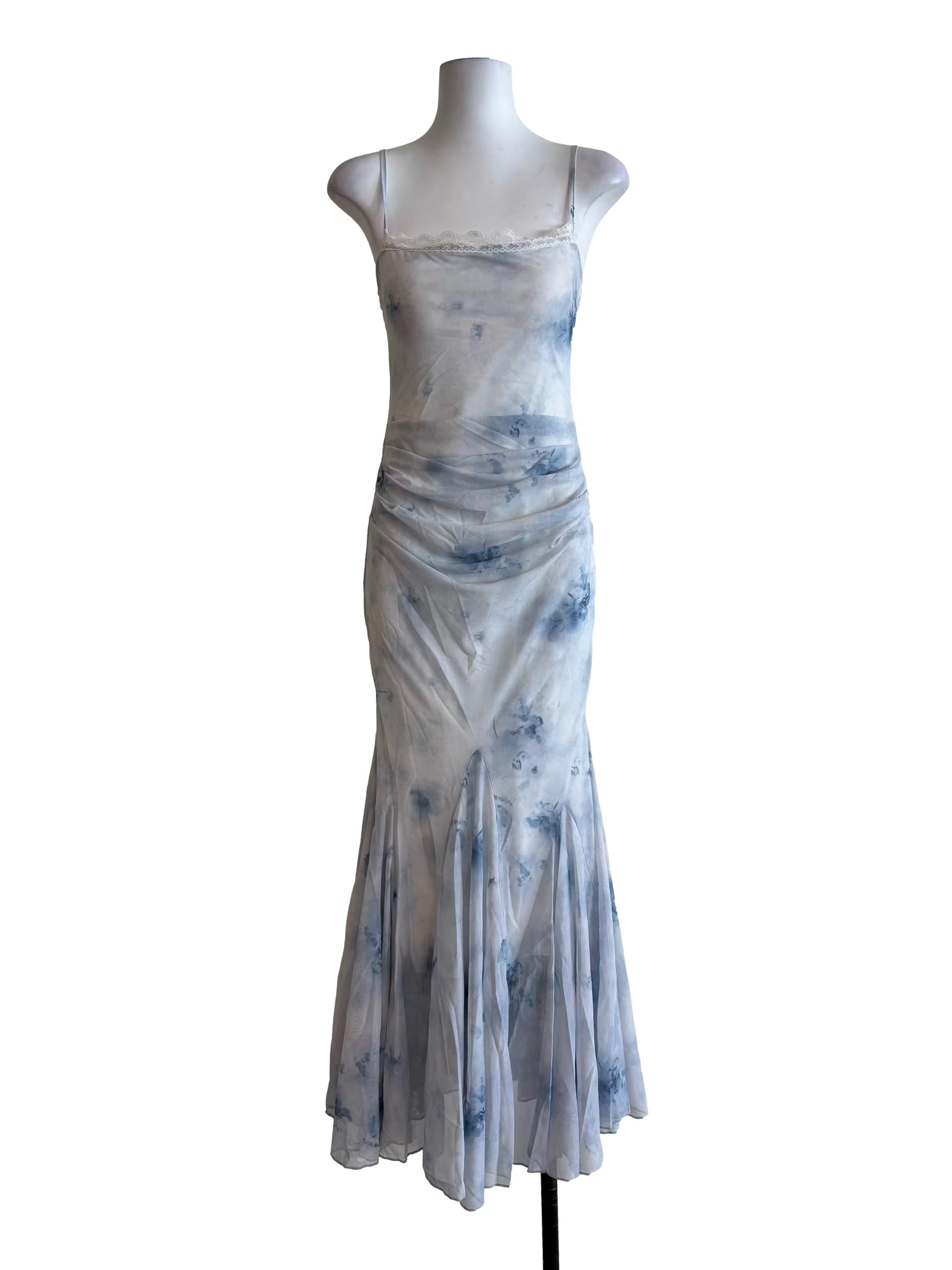 White Aqua Blue Mermaid Dress