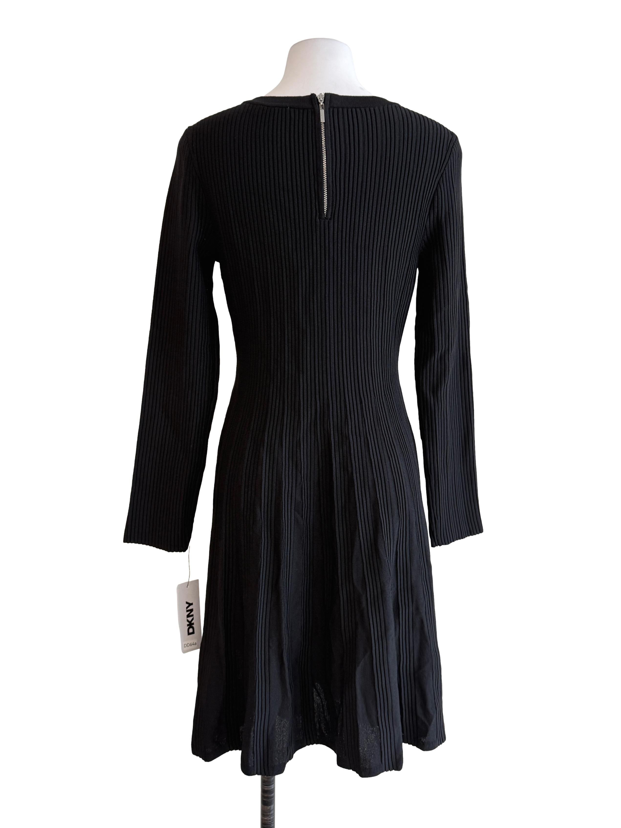 Black Knitted Long Sleeve Slip Dress