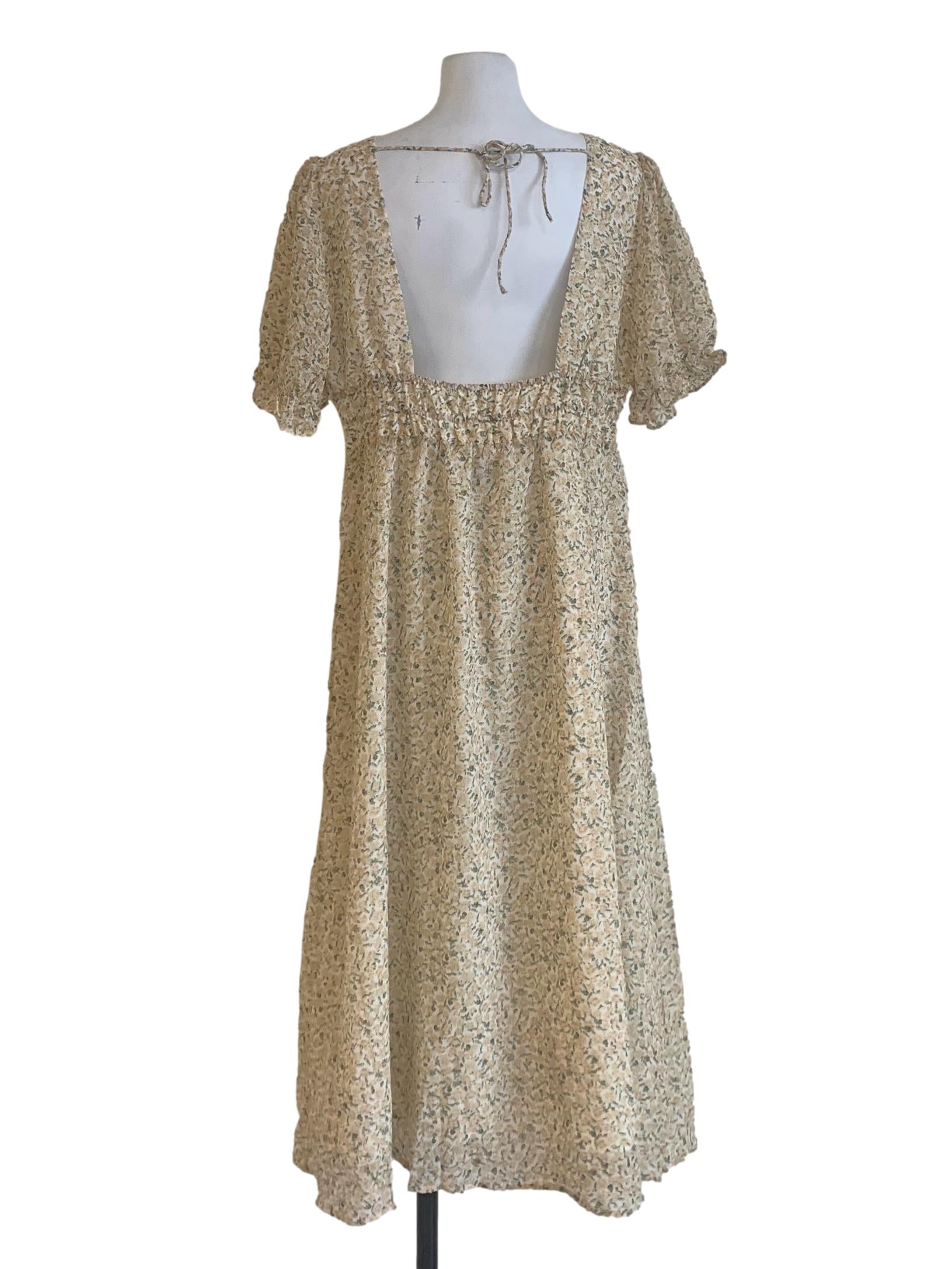Latte Beige Flower Pattern Dress