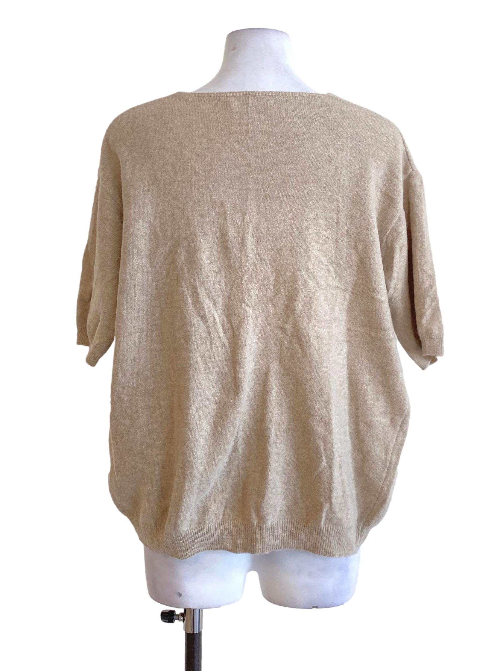 Beige Brown V-Neck Knitted Shirt