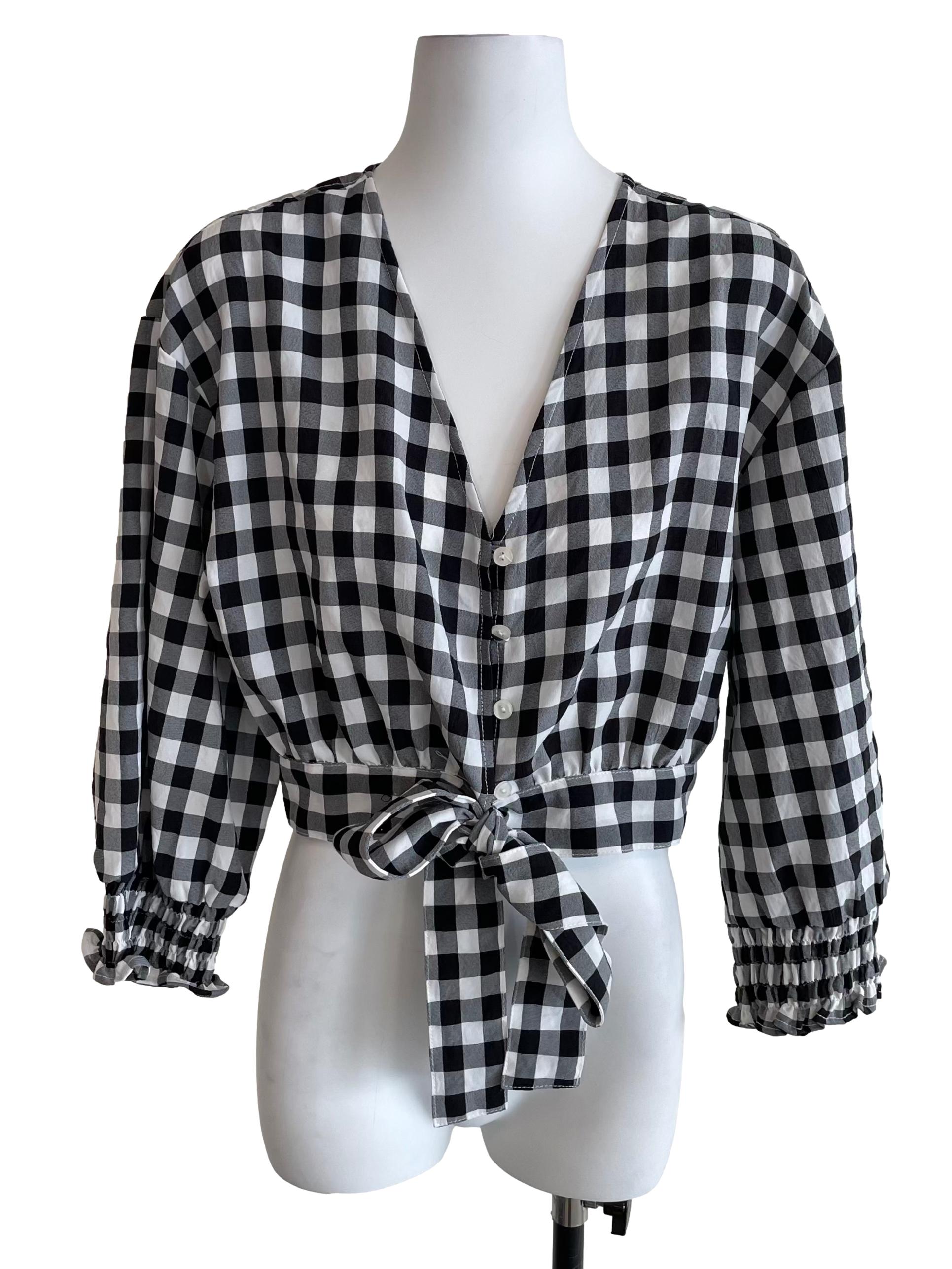 Black & White Gingham Front Knot Top