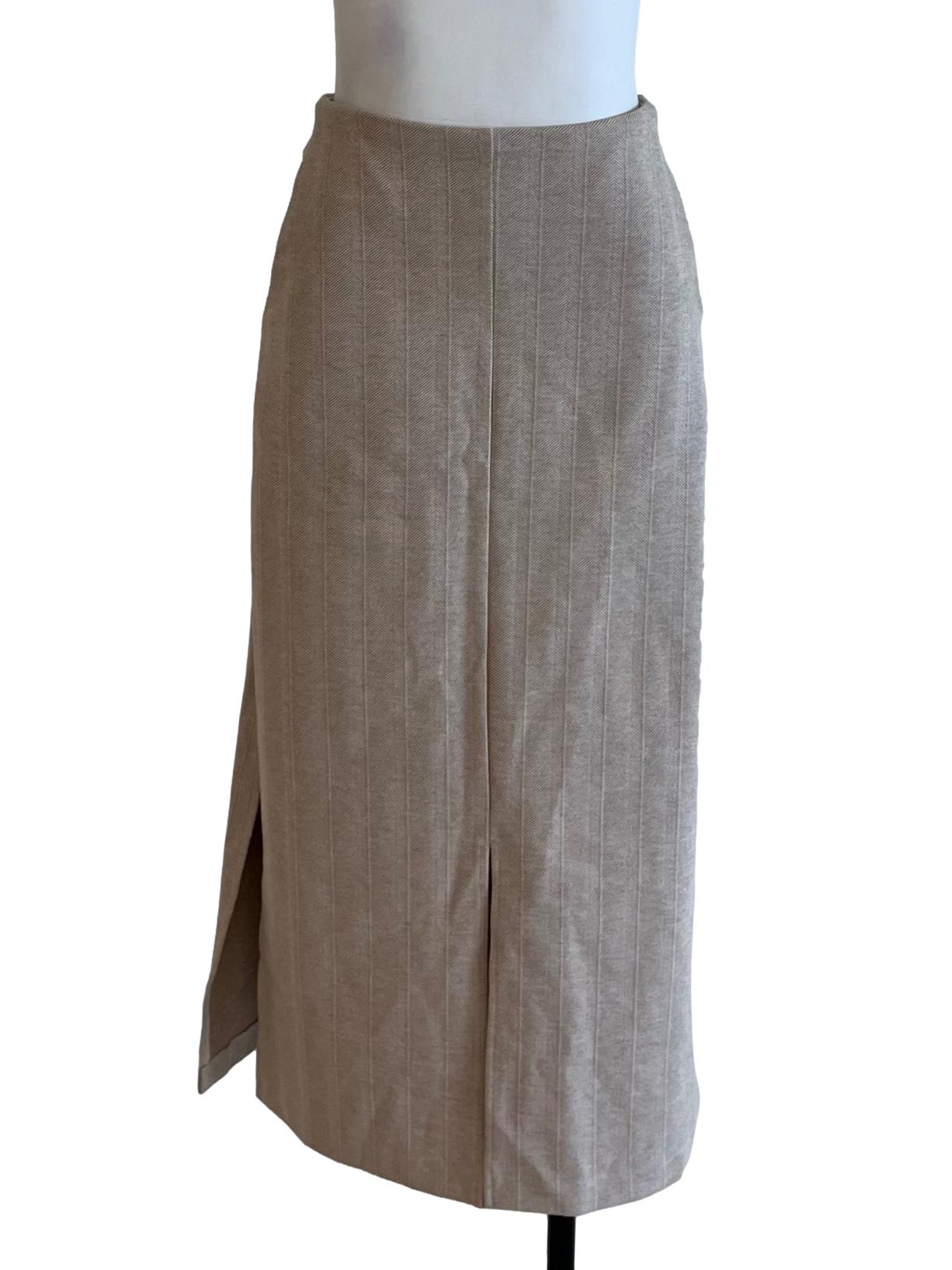 Beige Herringbone Pencil Skirt
