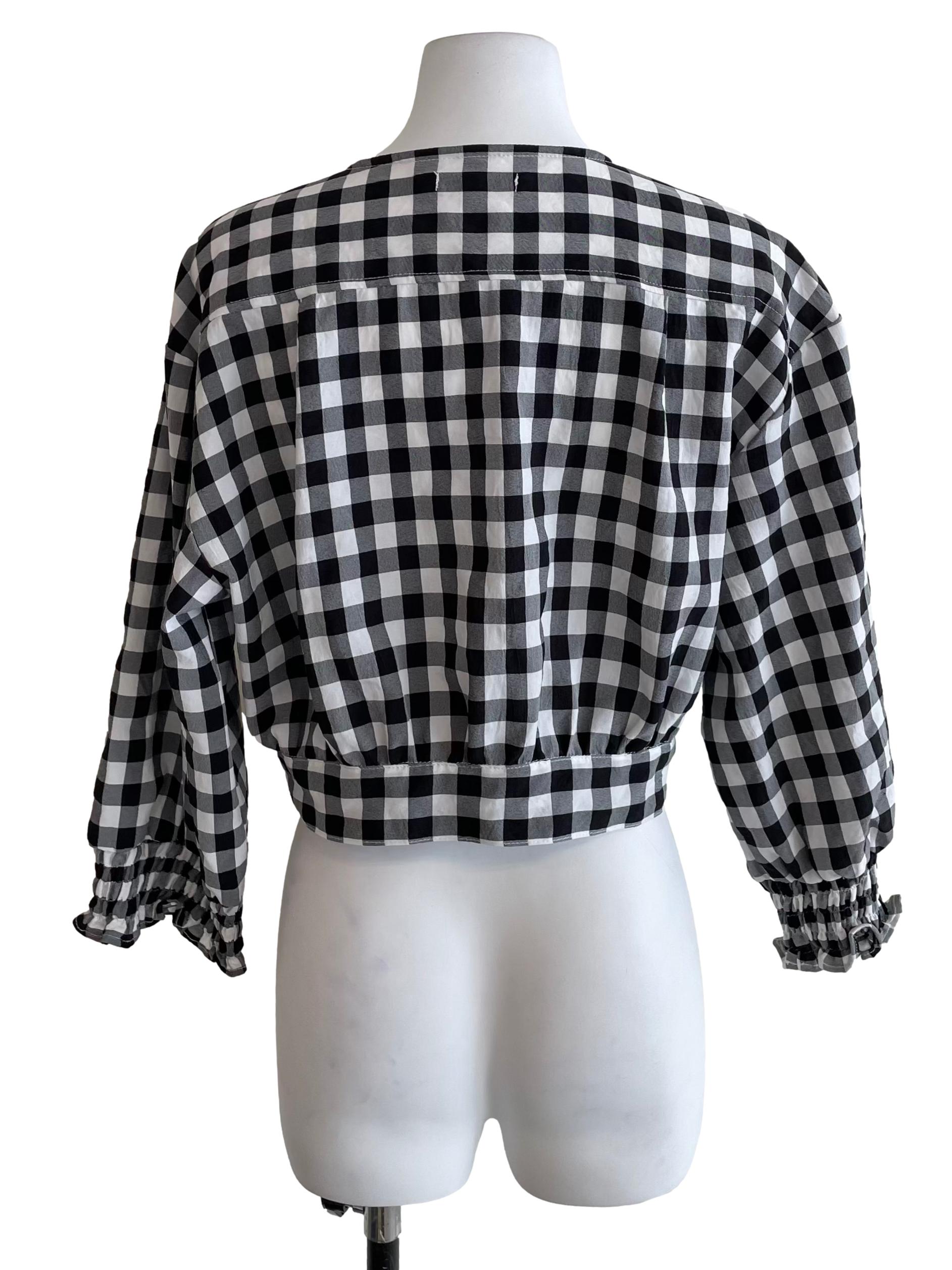 Black & White Gingham Front Knot Top