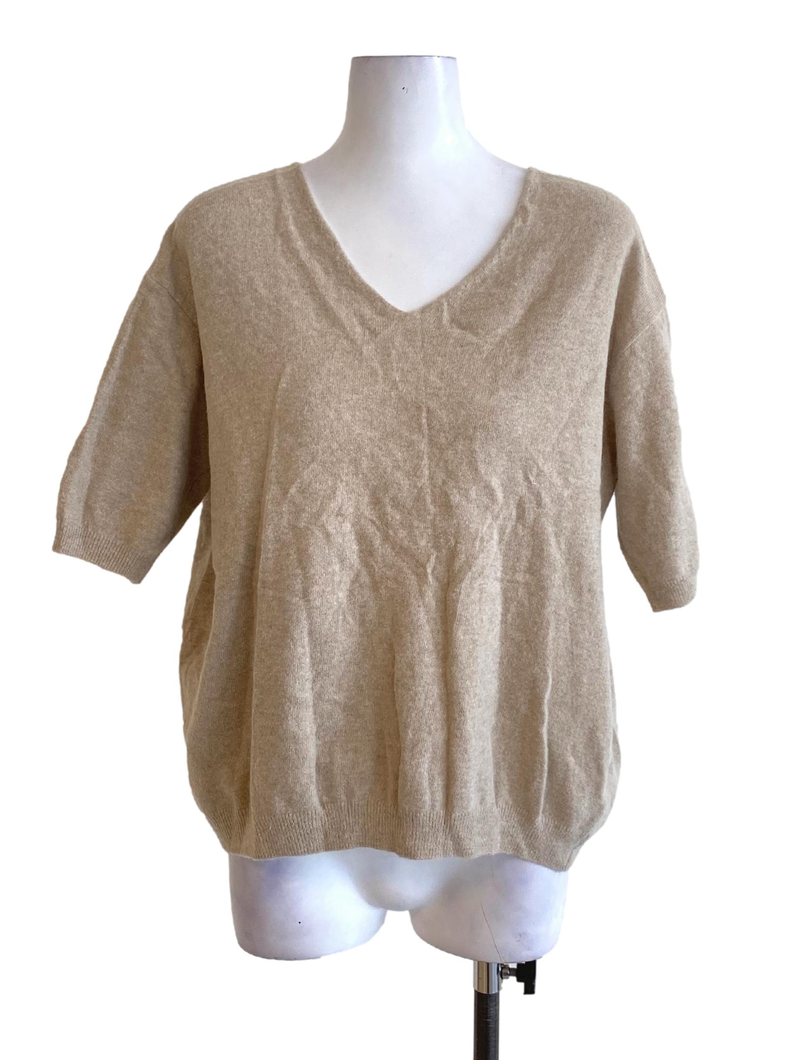Beige Brown V-Neck Knitted Shirt
