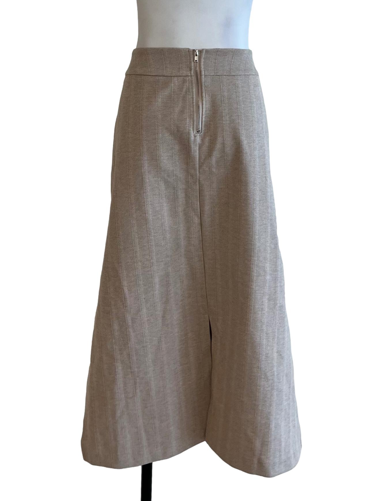 Beige Herringbone Pencil Skirt