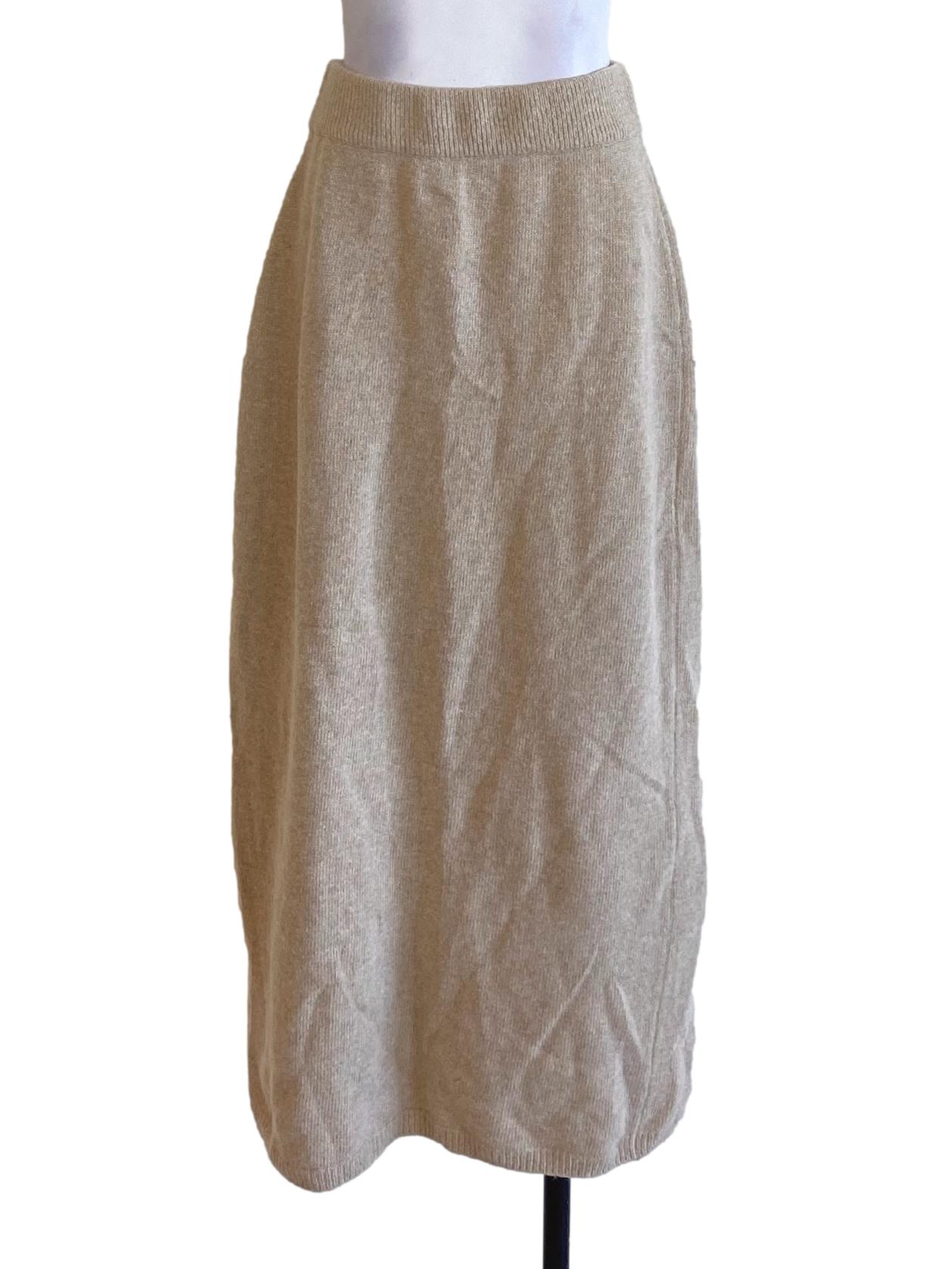 Beige Brown Knitted Long A-Line Skirt