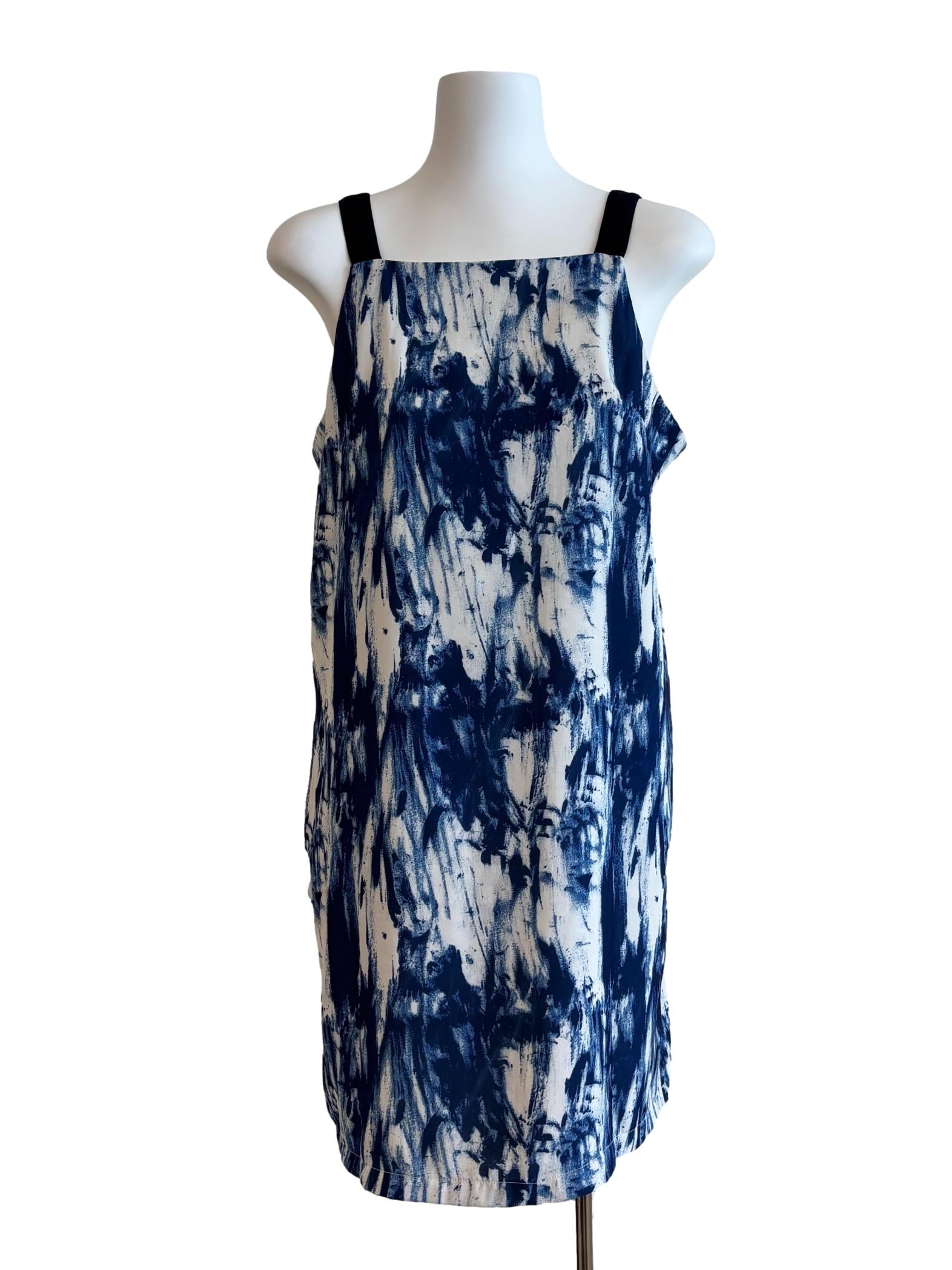Blue White Paint Print Apron Dress