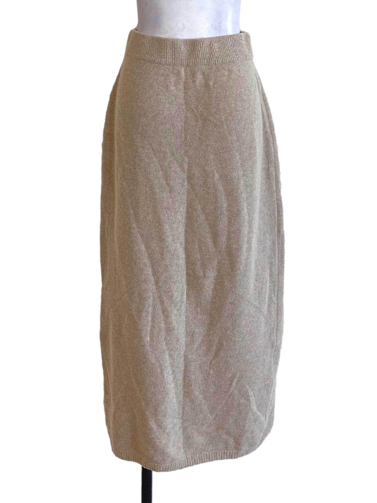 Beige Brown Knitted Long A-Line Skirt