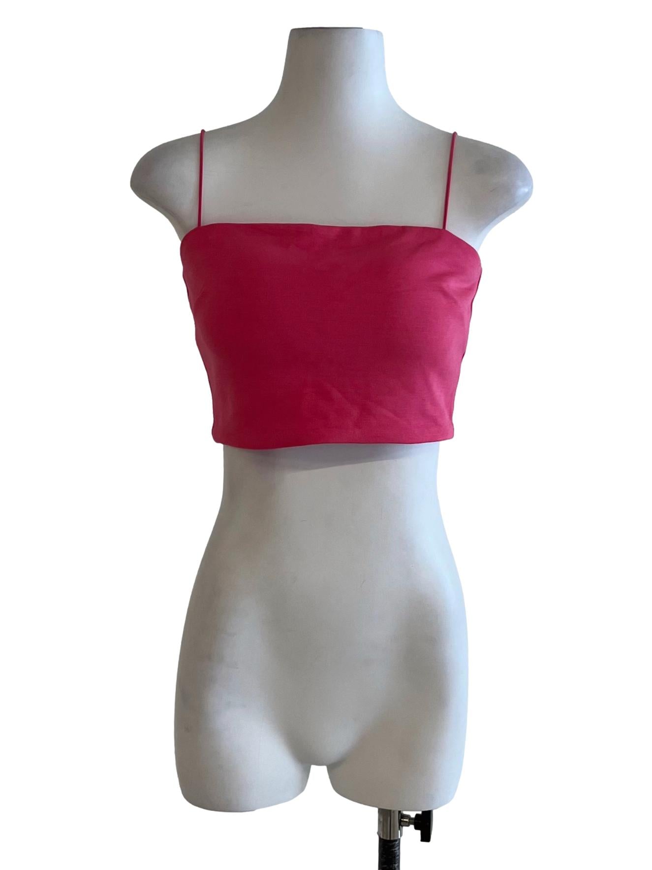 Fuscia Pink Spaghetti Strap Cropped Sleeveless Top