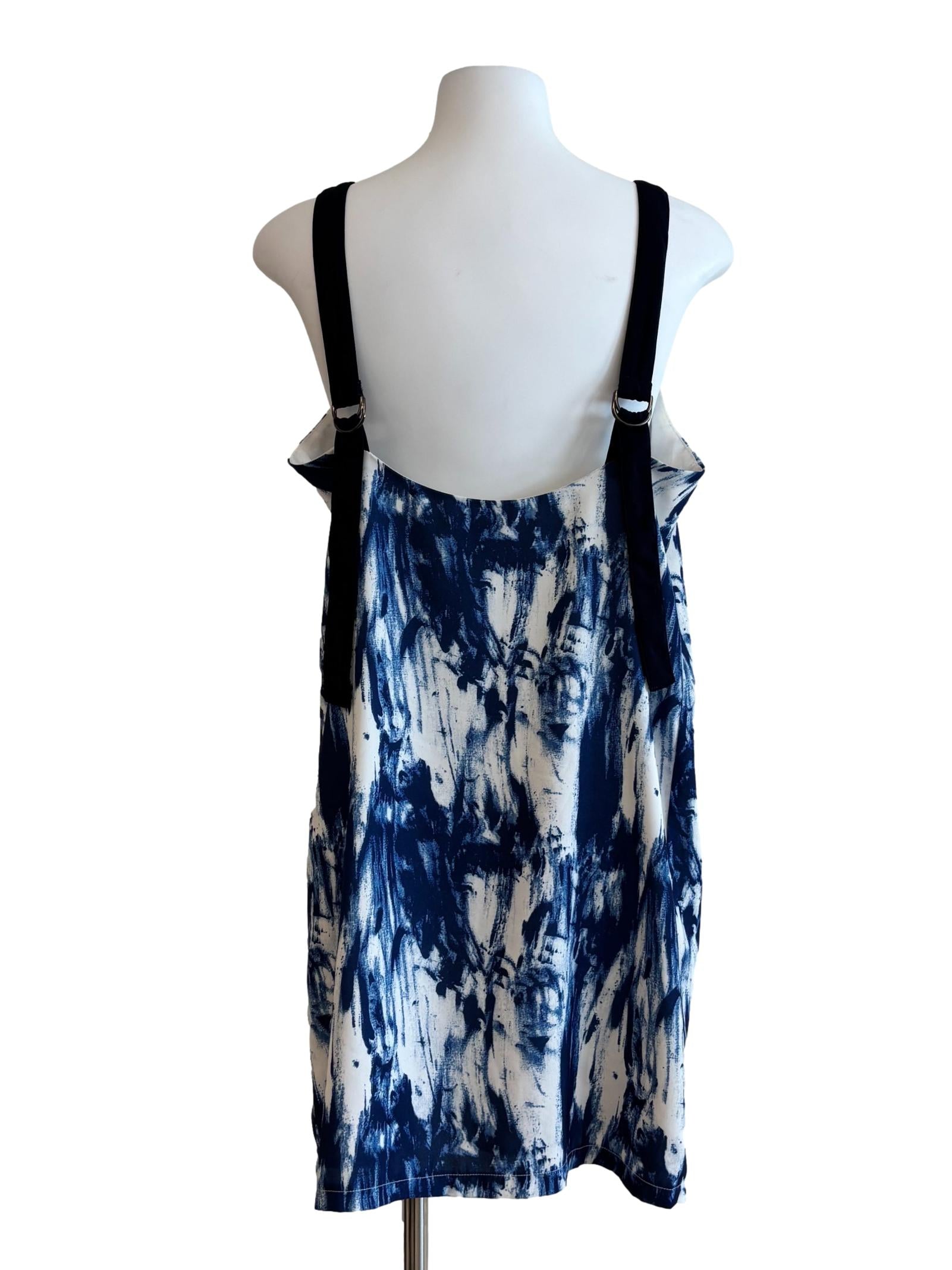 Blue White Paint Print Apron Dress
