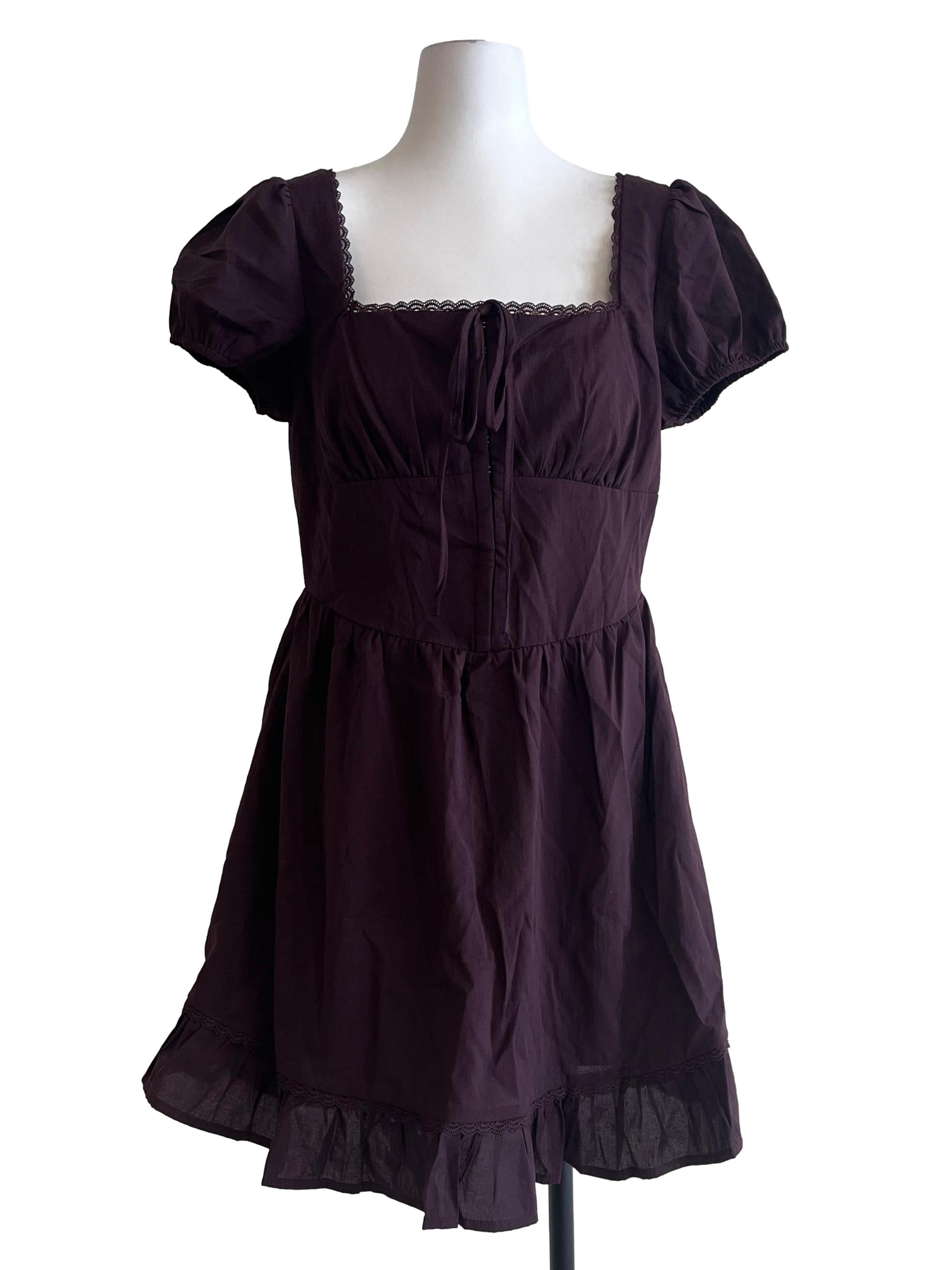 Penny Brown Square Puff Sleeve Dress
