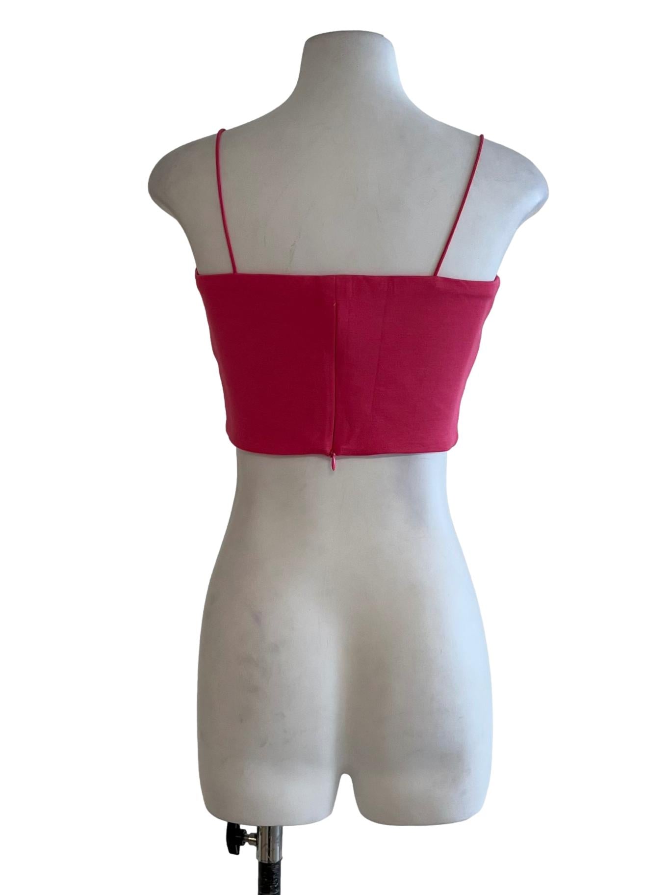 Fuscia Pink Spaghetti Strap Cropped Sleeveless Top