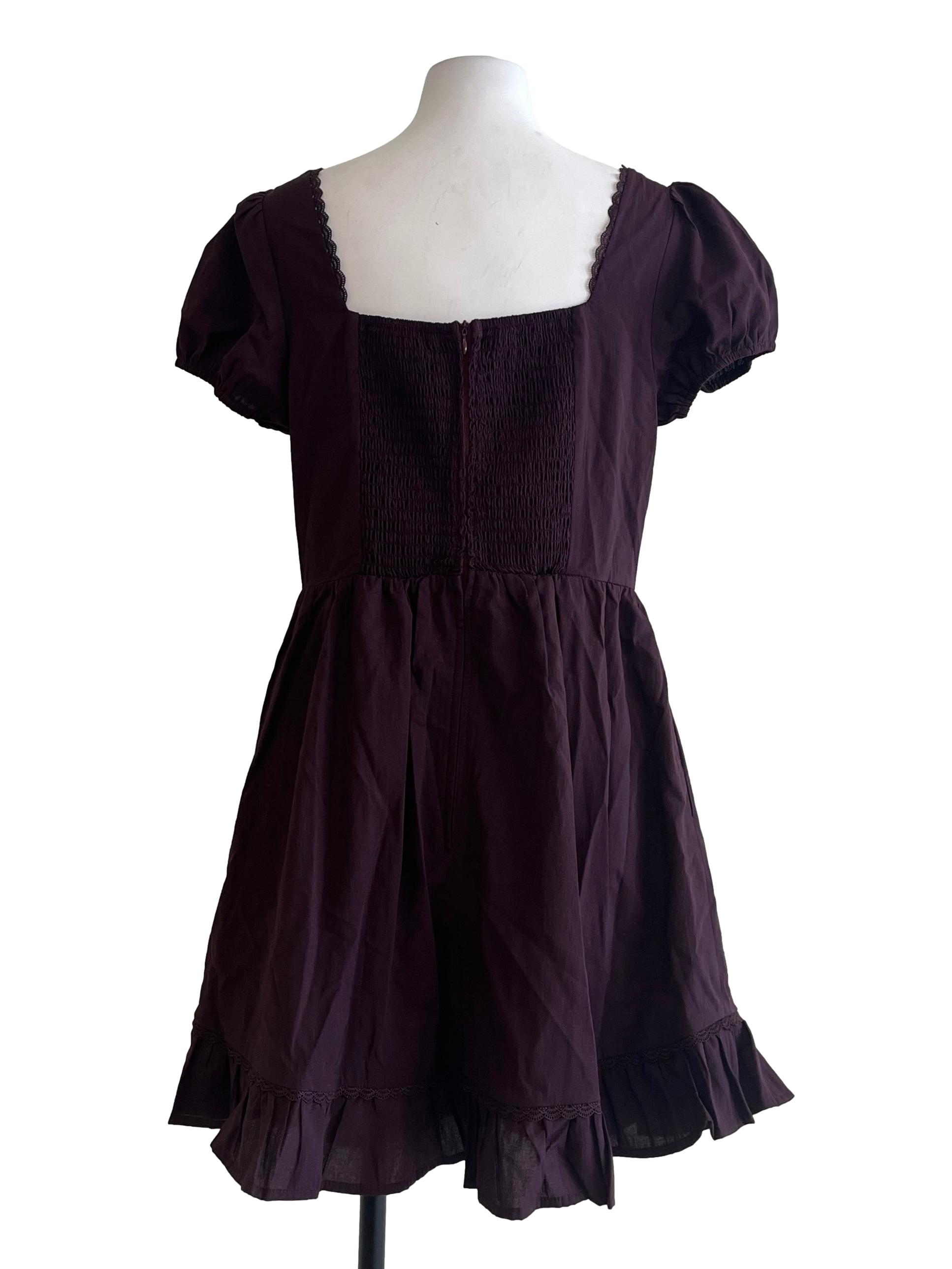 Penny Brown Square Puff Sleeve Dress