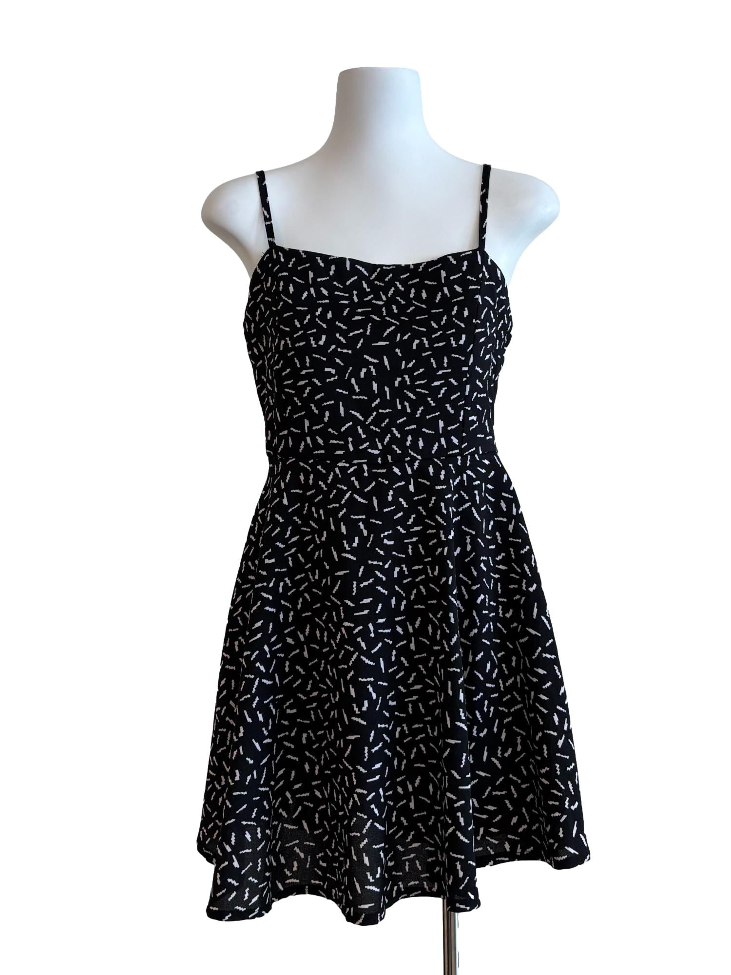 Black White Patterned Spaghetti Strap Dress