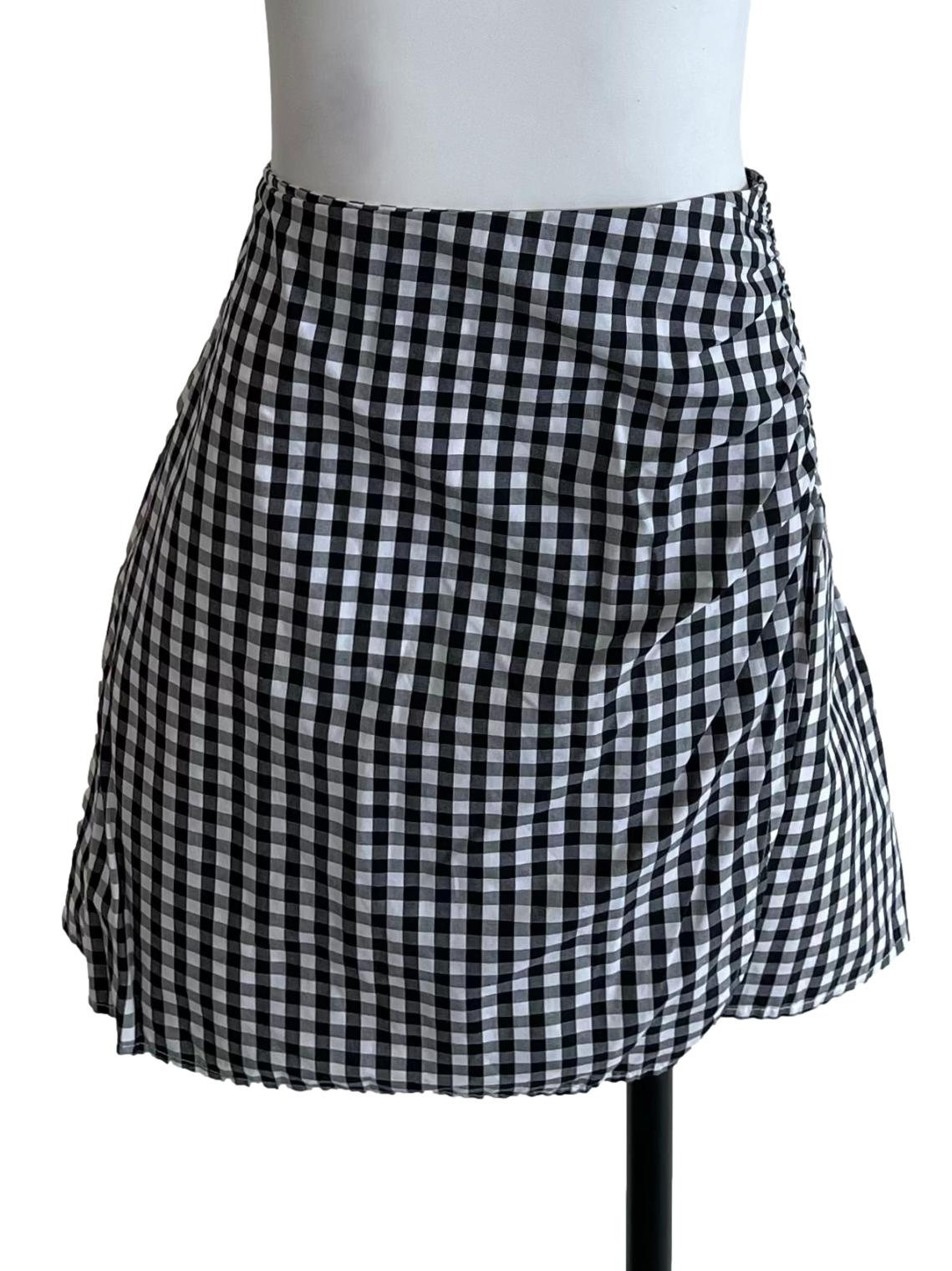 Black & White Gingham Ruched A-Line Skirt