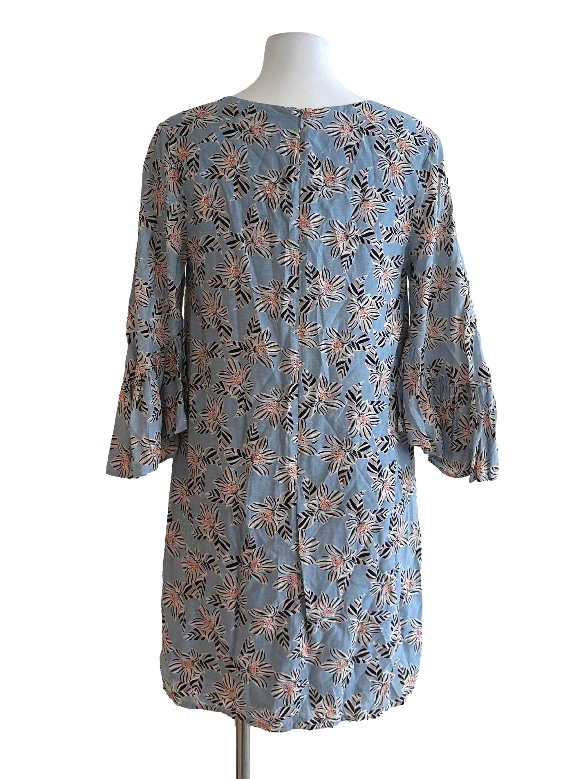 Light Blue Pattern V Neck Dress LB