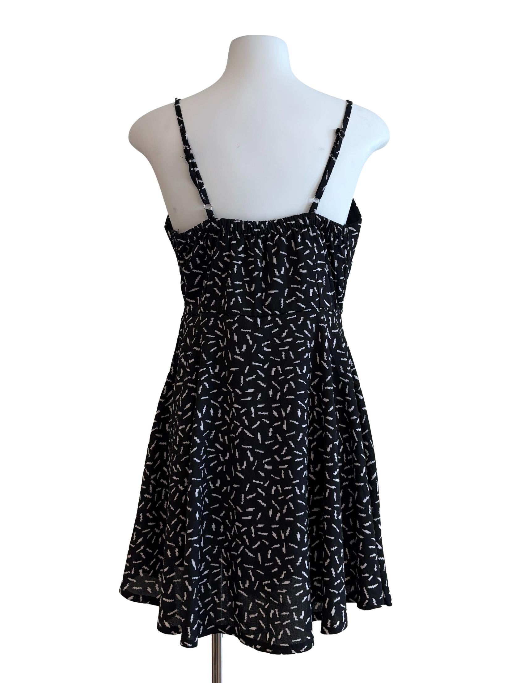 Black White Patterned Spaghetti Strap Dress