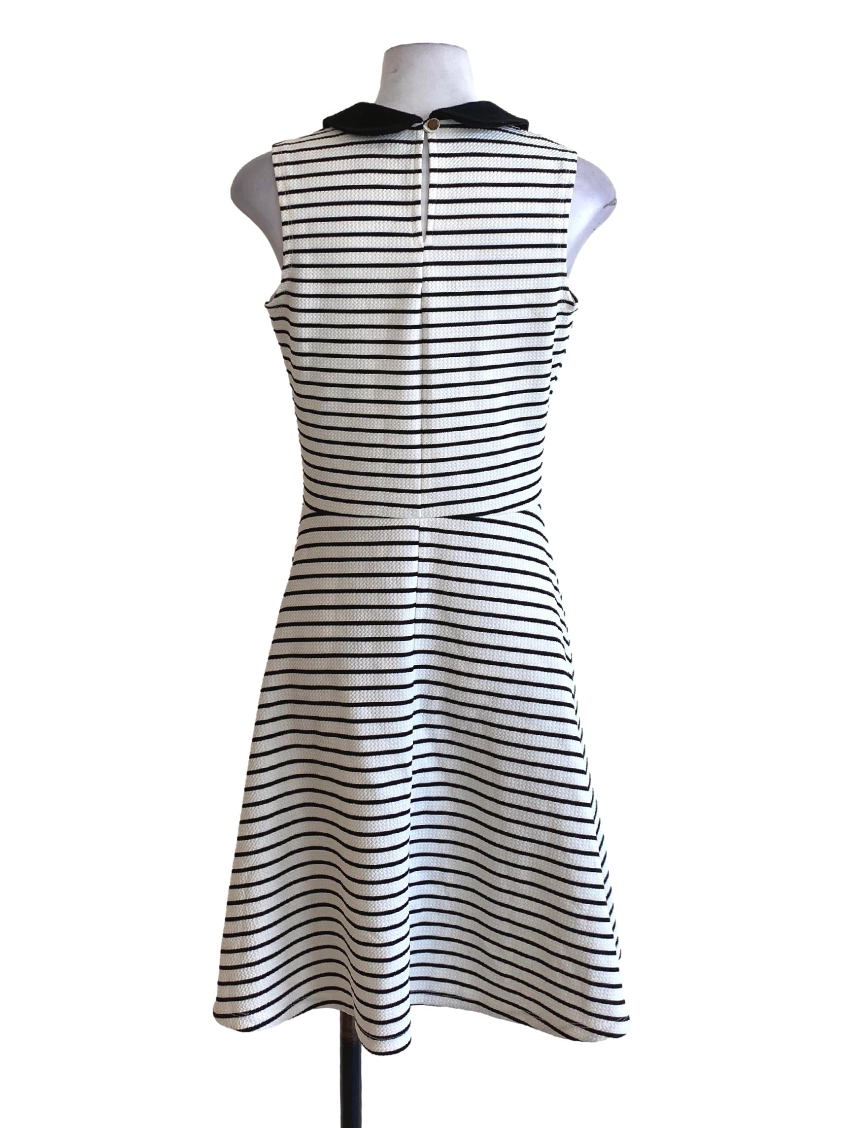 Pearl White Black Stripes Puritan Sleeveless A-Line Dress