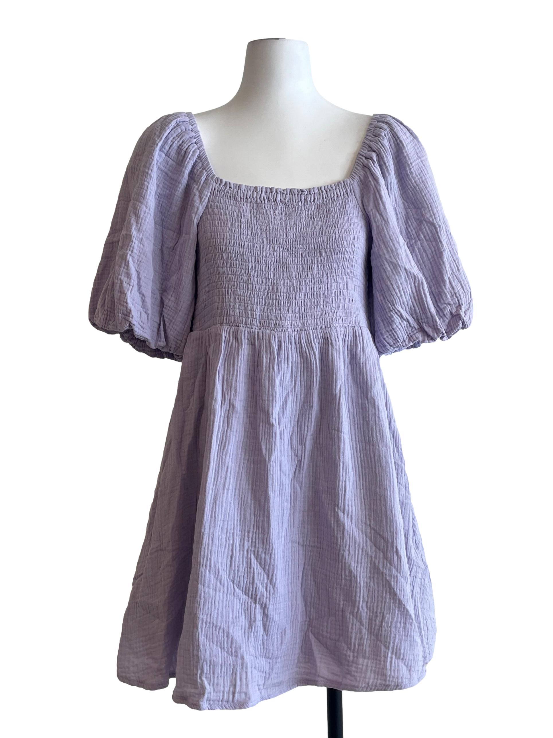 Lavender Purple Puff Sleeve Dress