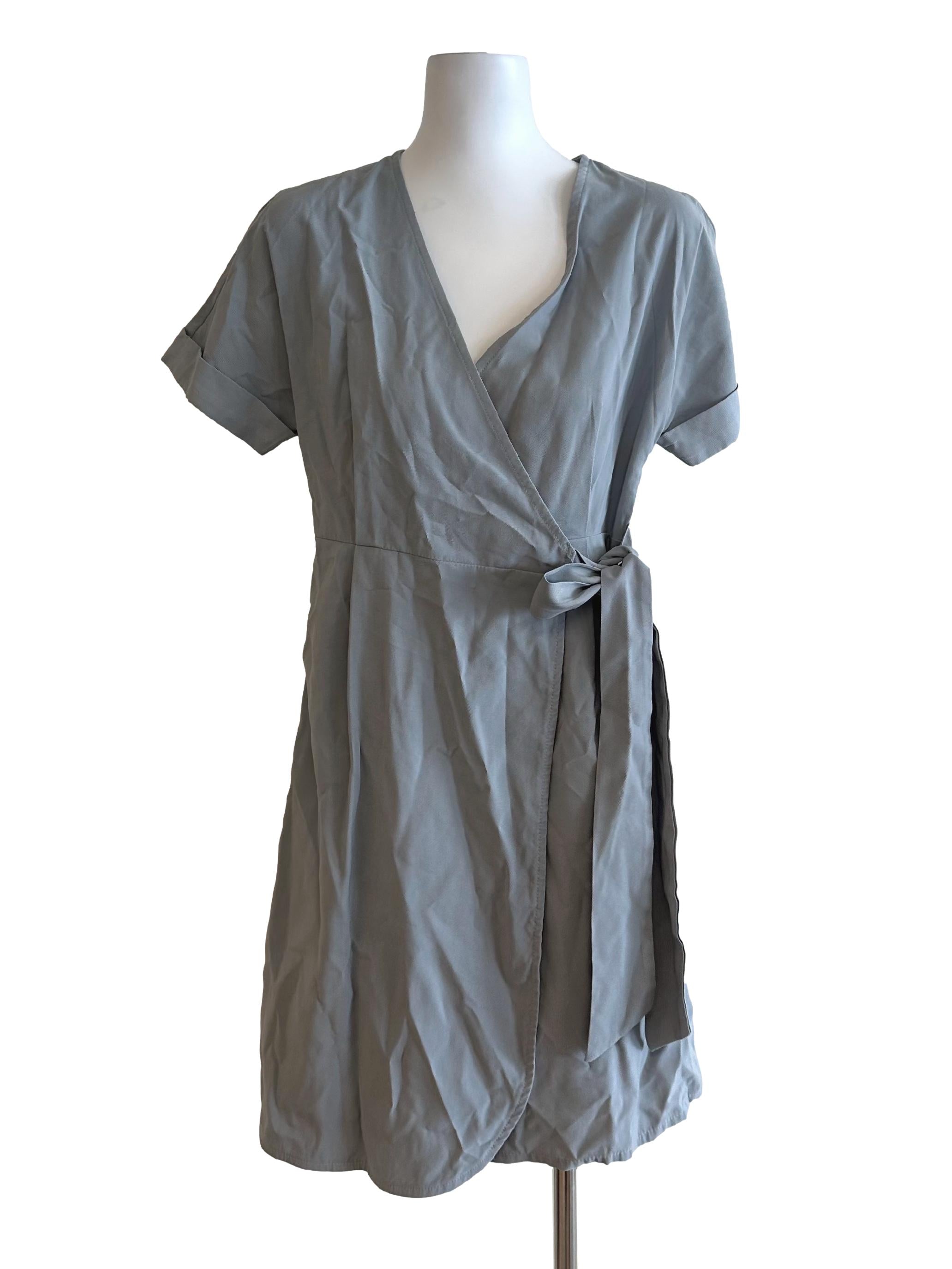 Dusty Blue Plain Wrap Dress TEM