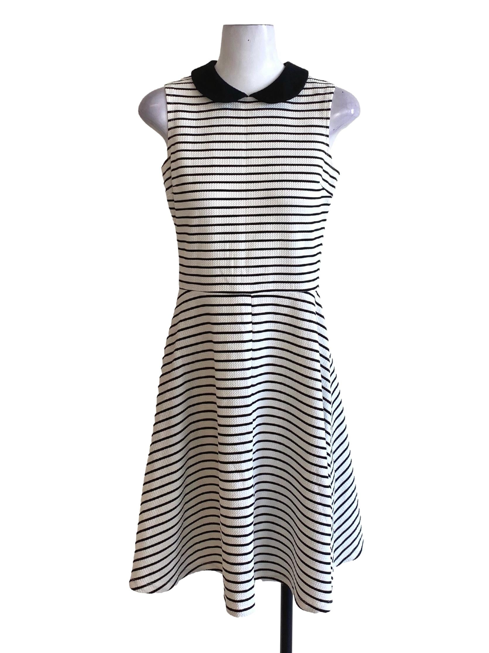 Pearl White Black Stripes Puritan Sleeveless A-Line Dress